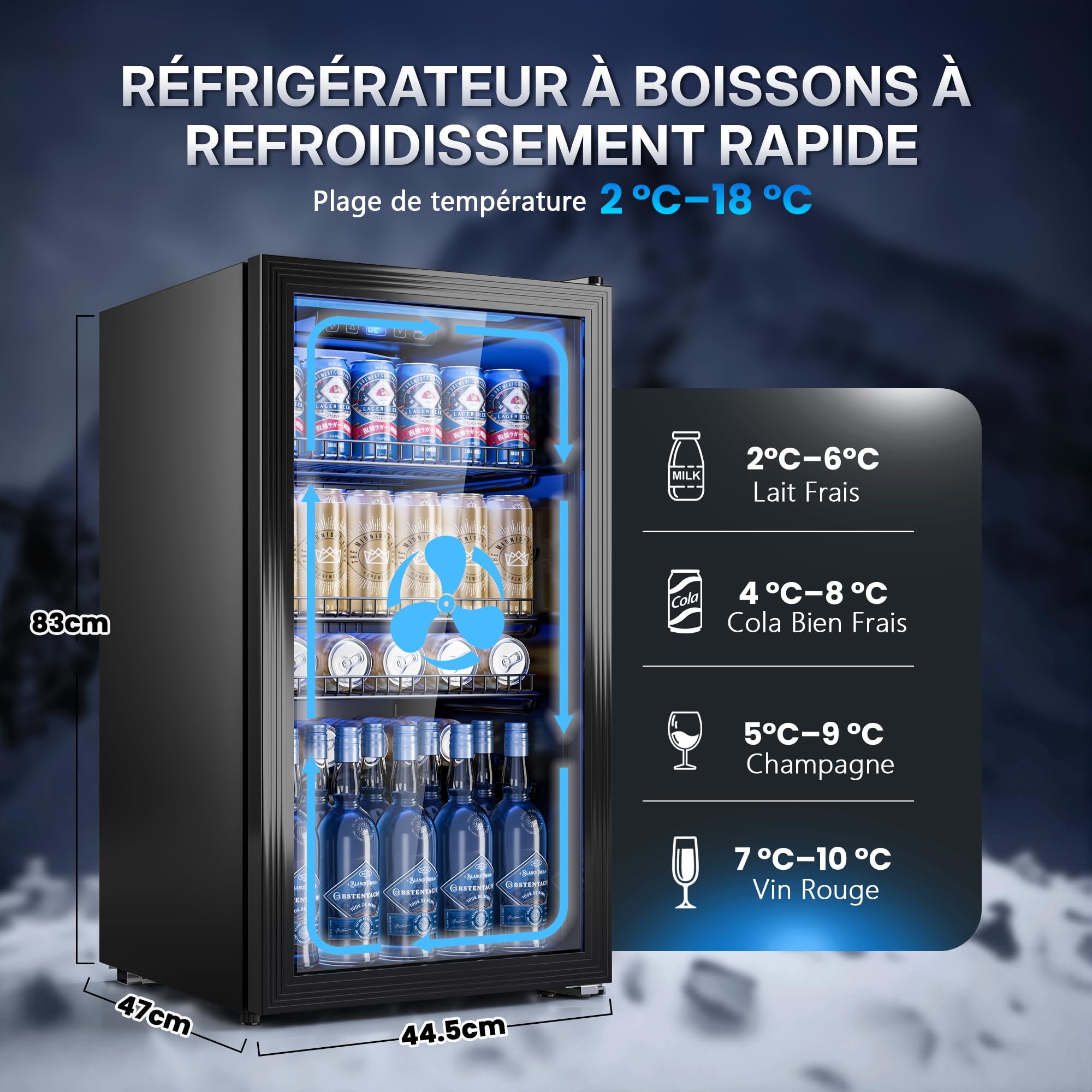 TRIUMPHKEY Réfrigérateur à Boissons 90 L avec Porte Vitrée, Mini Frigo pour 128 Canettes