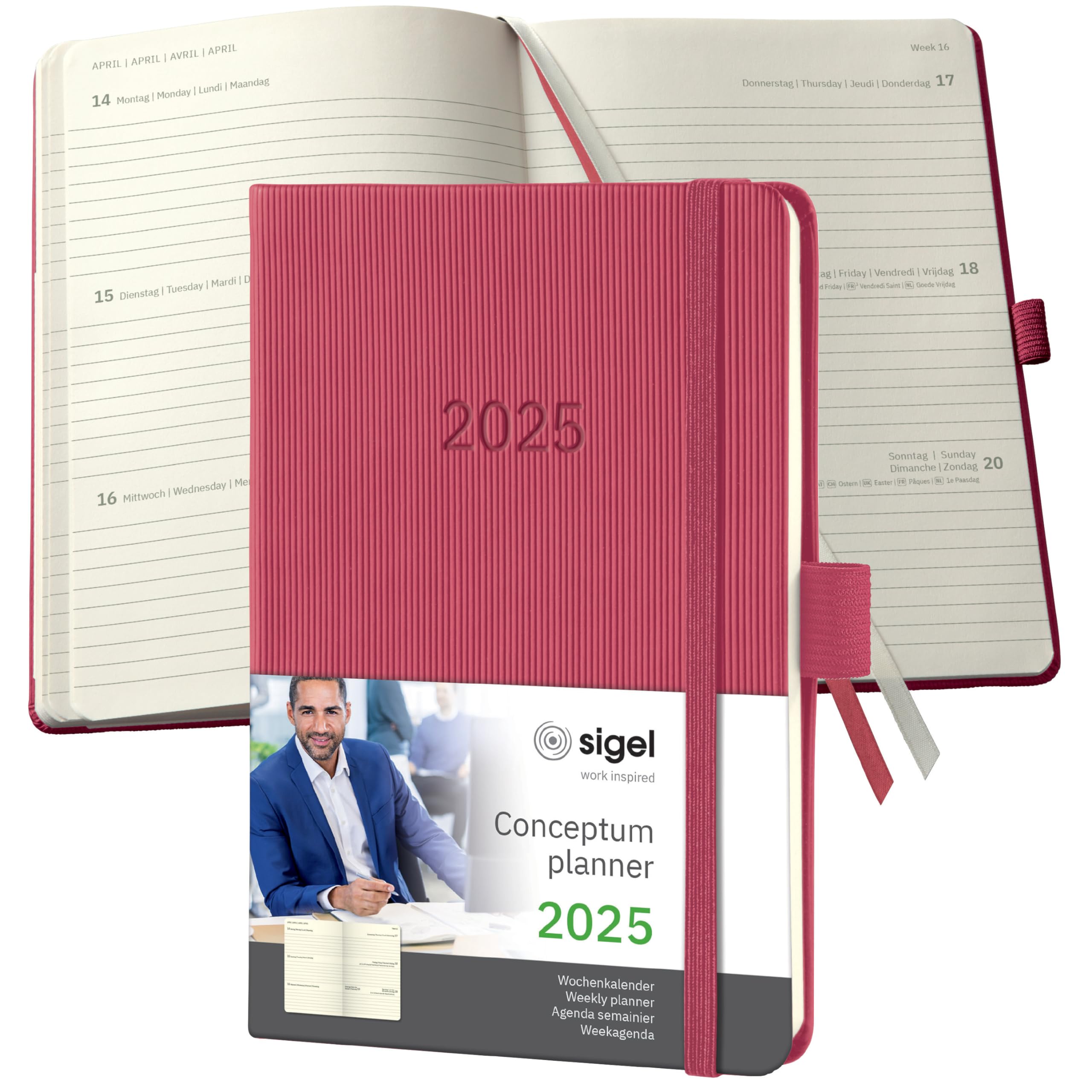 SIGEL C2571 Wochenkalender Conceptum 2025 , ca. A6, rot