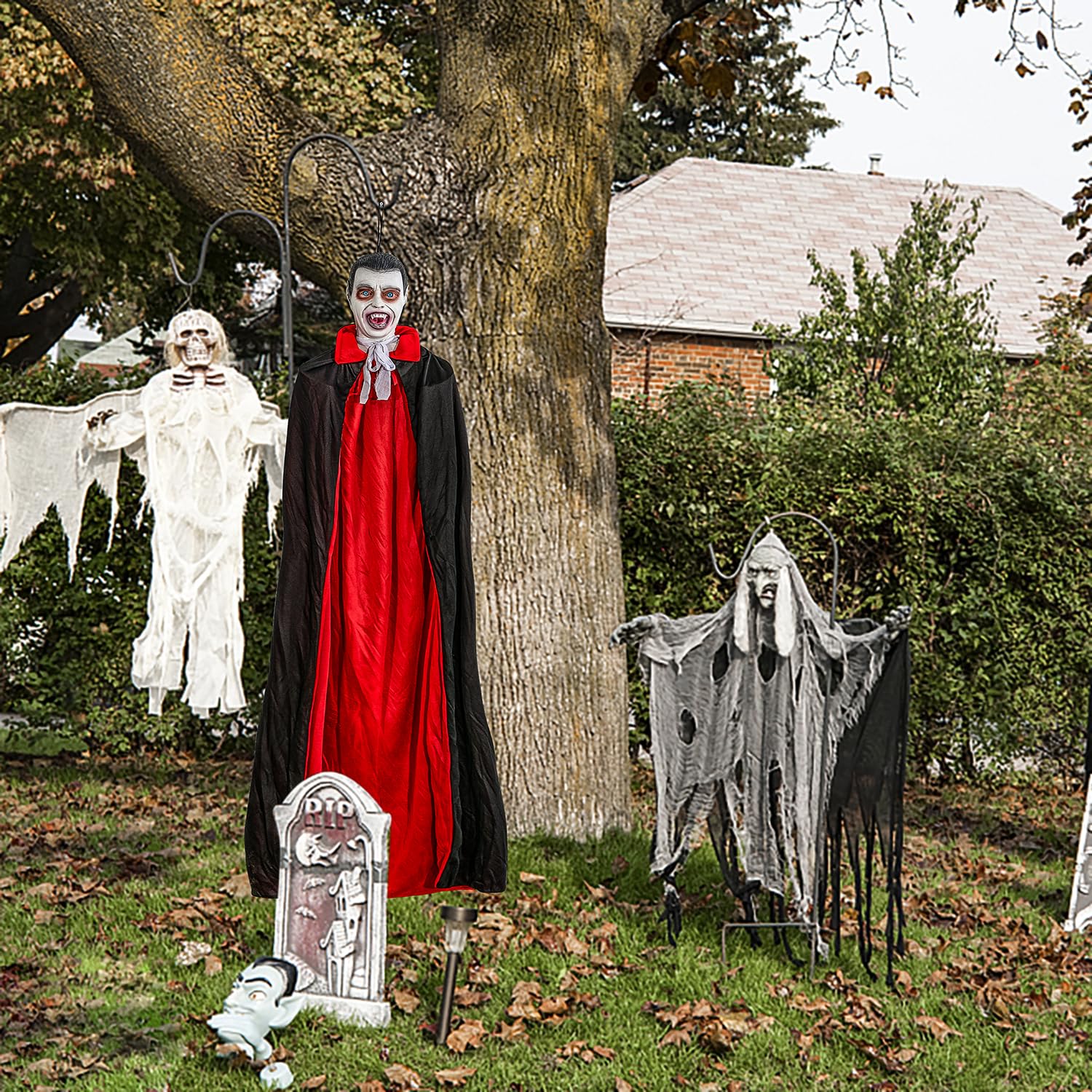 Decorazioni fantasma di Halloween, fantasmi animati da appendere, vampiro zombie con attivazione del suono e occhi rossi che si illuminano, puntello di Halloween per albero di Halloween, decorazione