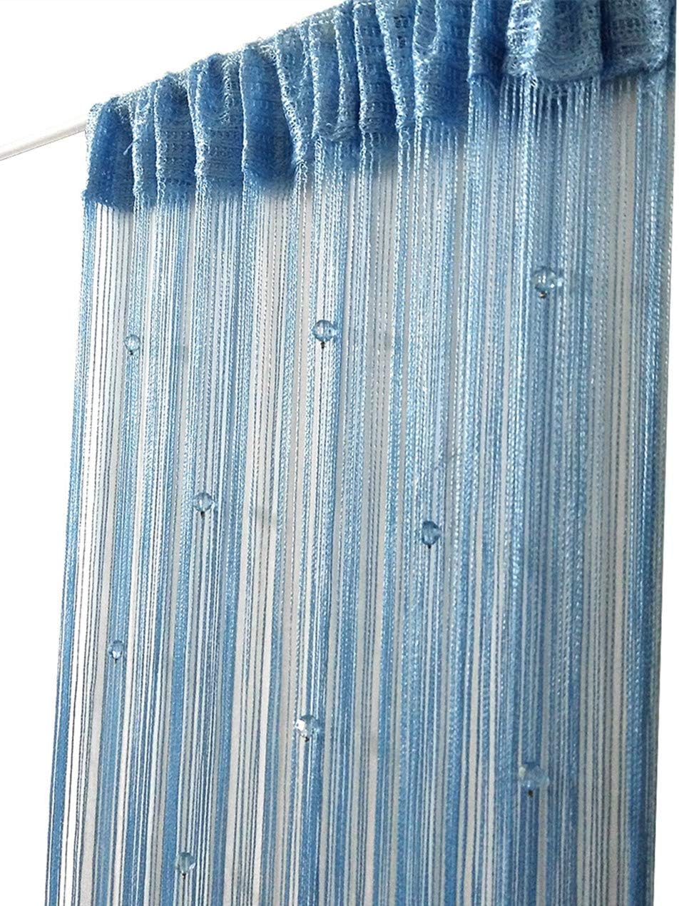 Eve Split Decorative Door String Curtain Bead Wall Panel Fringe Window Divider Blind for Wedding Coffee House Restaurant Parts Crystal Tassel Screen Home Decoration(Sky Blue)