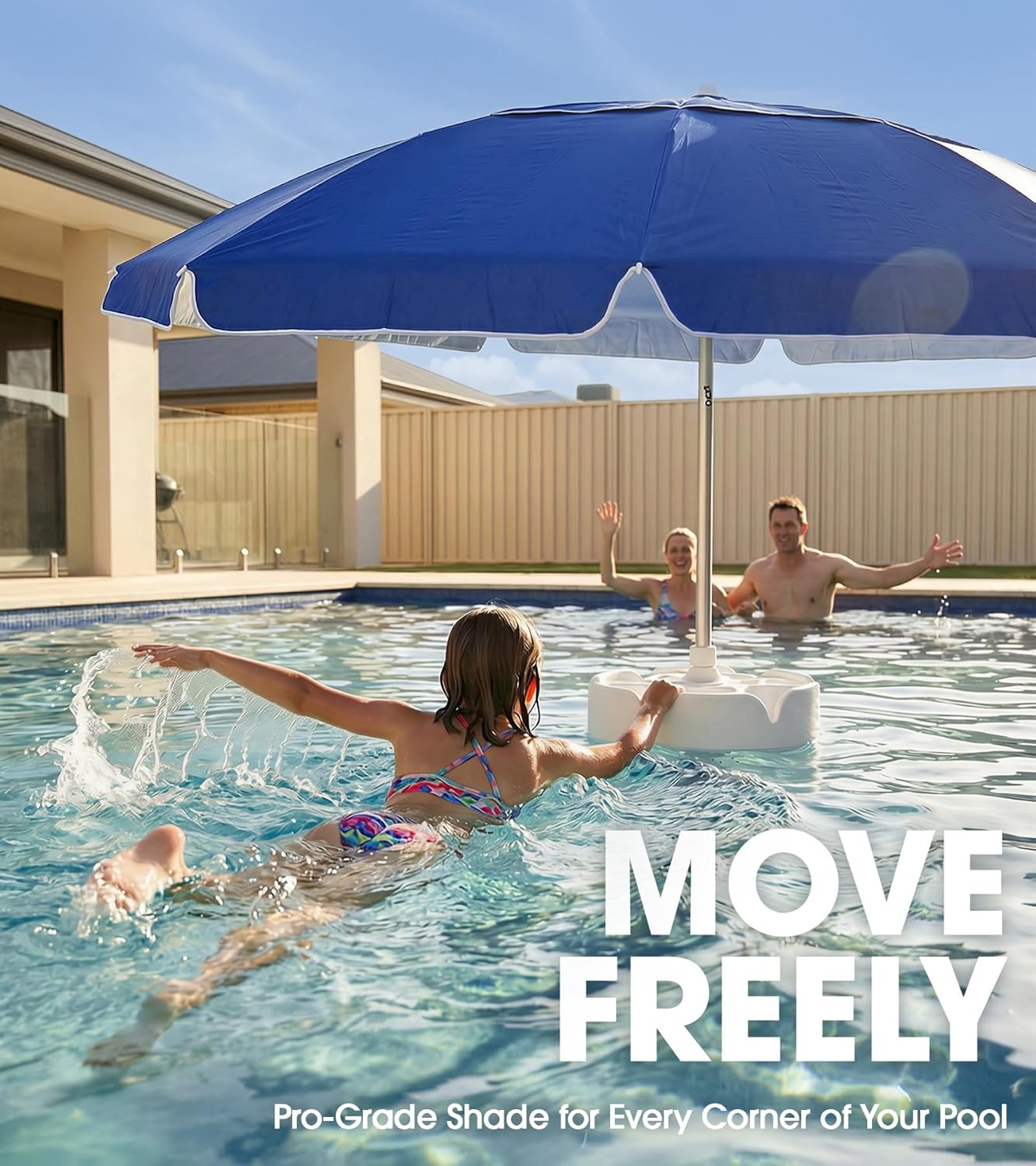 PASAMIC 7FT Floating Table Umbrella with Base & Cup Holder, Portable Pool Umbrella for Inside of Pool, Floating Poolside Shade Include Easy Carry Bag for Swimming Area, Beach, Lake House, Dark Blue