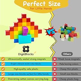 BrainSpark 48PCS Black White Grey DigitBlocks Magnetic Building Cube Set, Sensory STEM Education Preschool Magnet Toys for 3-9 Year Old Boys and Girls