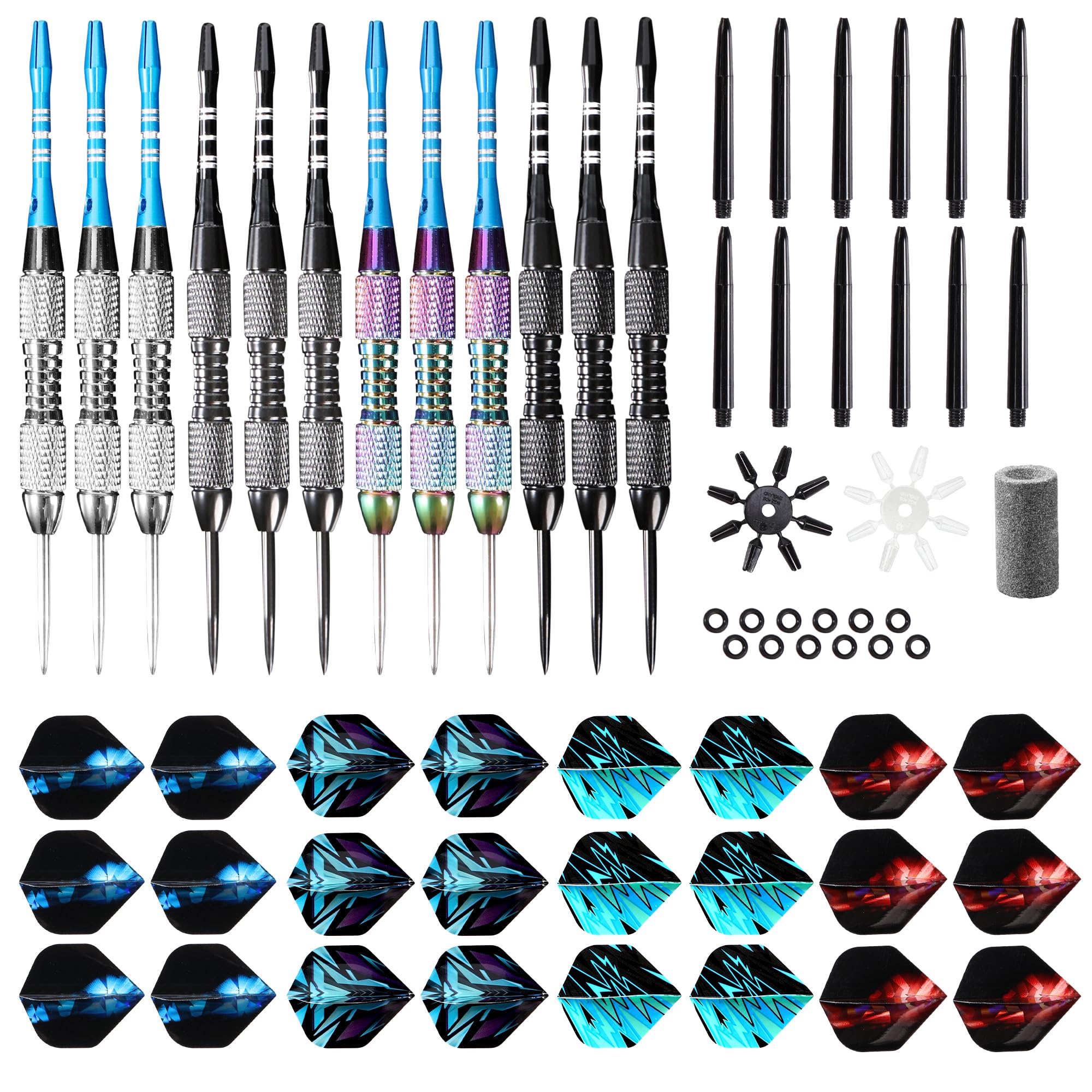 WINSDART Set di freccette professionali con punta in metallo per freccette con punta in acciaio con fusto in ferro antiscivolo, aste in alluminio, alette extra, temperamatite per freccette, confezione