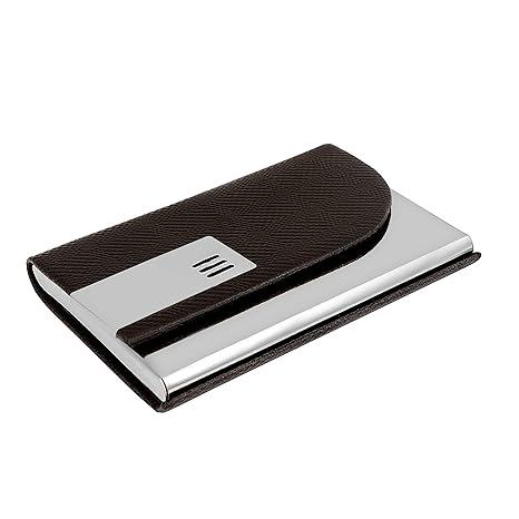 OFIXO Stainless Steel Business Card Case Leather Men Luxury Brand ID Credit Card Visiting Cards Holder Wallet(Silver)