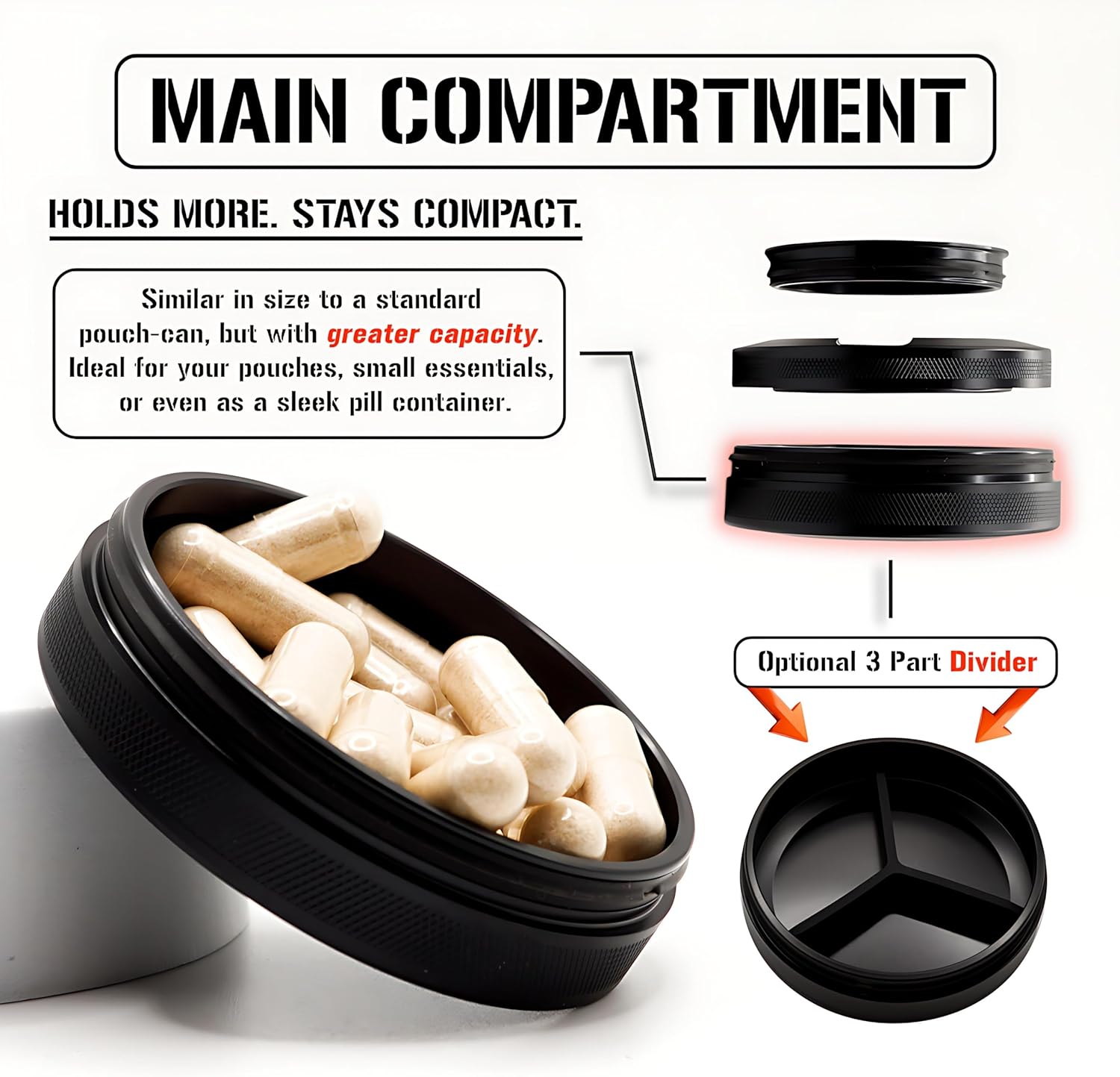 Metal Can | Metal Container for Pouches | Aluminum Used Pouch Storage Tin | Airtight O-Ring Moisture Odor Proof EDC Pocket Tin | The General Edition (Black)