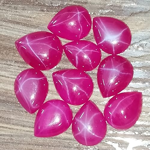 Miniatura 3 de GEMHUB Cabujón pera 6 Rays Star Ruby 20 Ct Set de 10 piezas de piedras preciosas sueltas, Gema, Rubí estrella africana