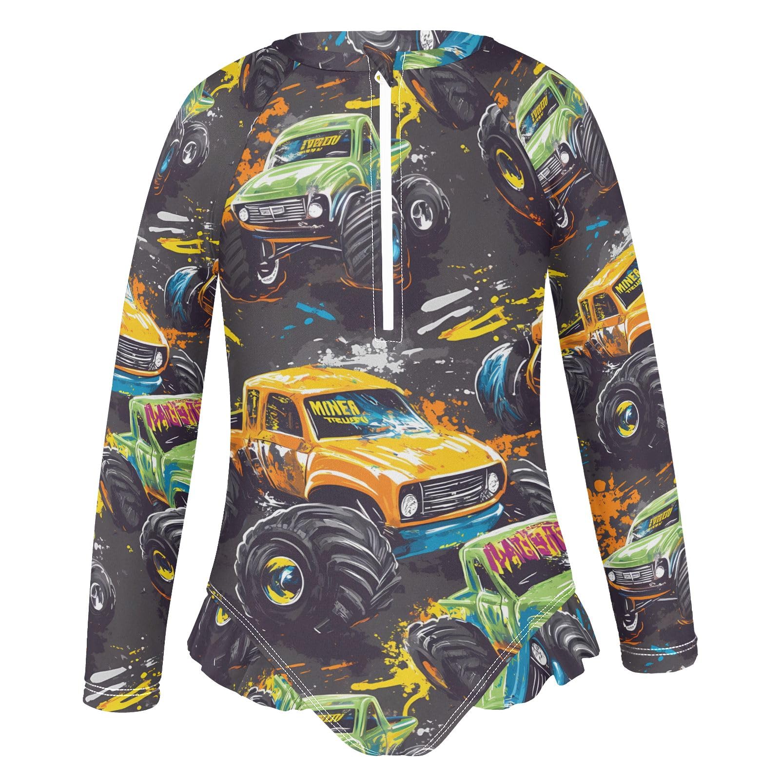 ALAZA Toddler Swimsuit Girl Bathing Suit Swimwear Rash Guard Cool Truck Long Sleeve 3T