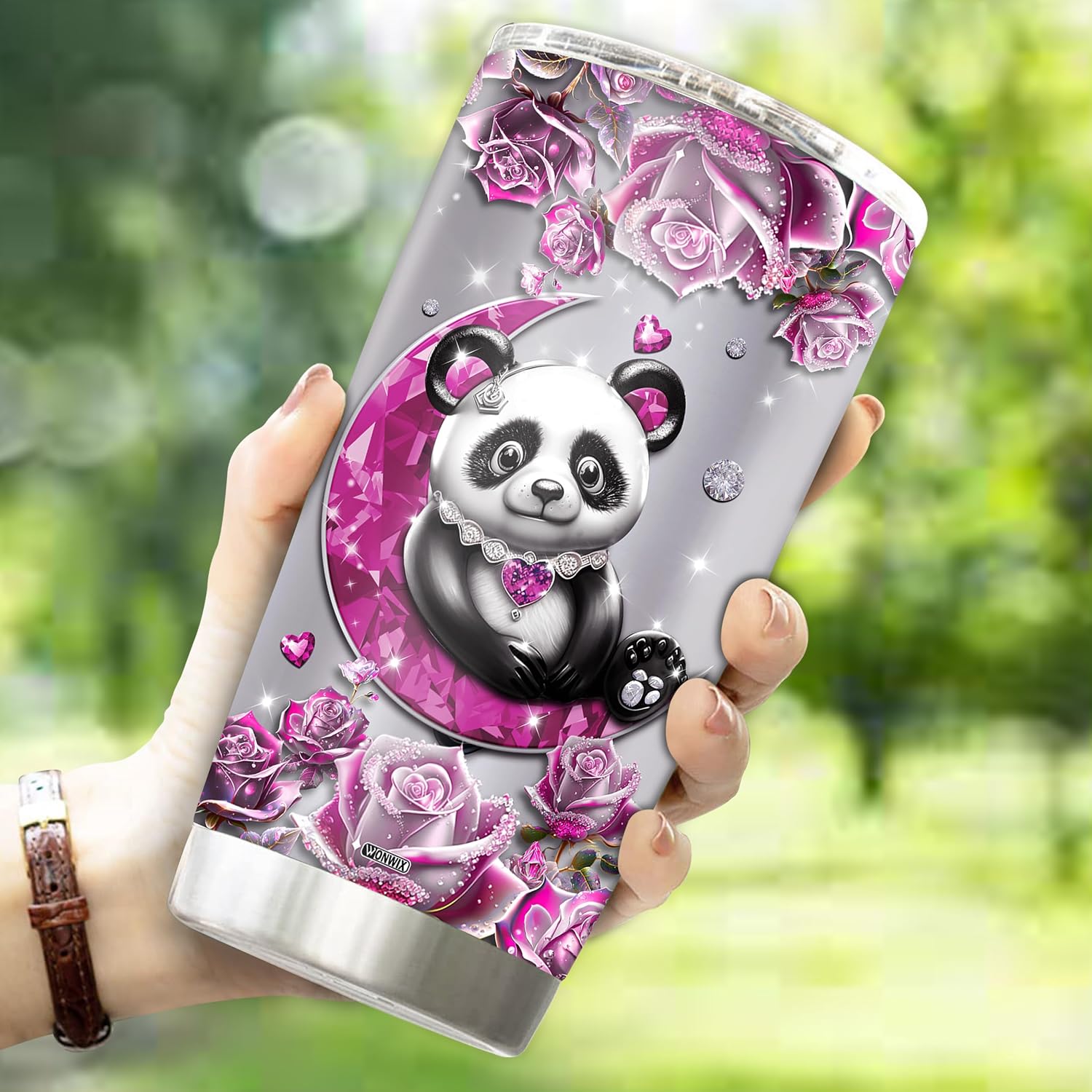 Personalized Panda Tumbler Cute Coffee Mug Gifts For Women Girls Jewelry Drinking Cup Water Bottle Birthday Christmas Valentine Mothers Day 20oz Stainless Steel Tumblers With Lids