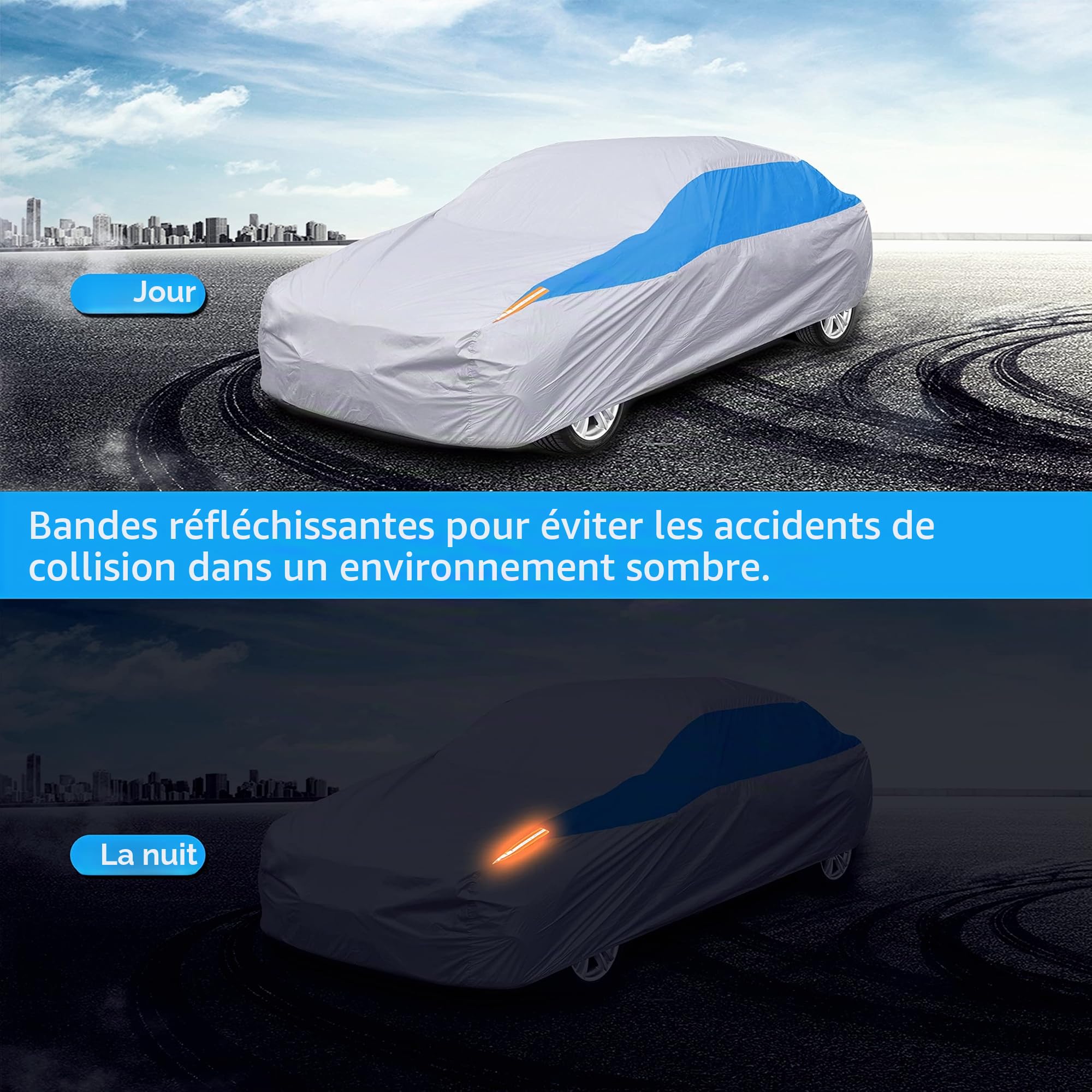 Housse de Voiture extérieure imperméable à l'eau, Anti-UV, Respirante, résistant à la poussière, Pluie, Rayures et Neige Argenté 440 x 180 x 160 cm…