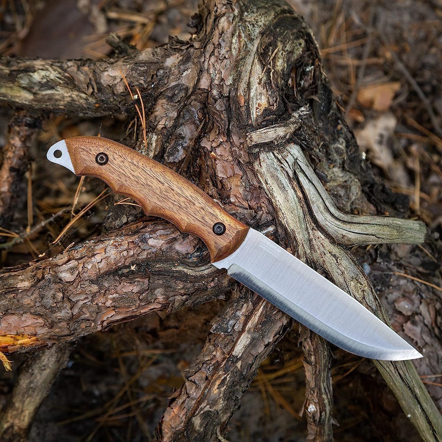 BPSKNIVES HK5 CSH - Left-Handed Knife - Camping Full-Tang Knife with Leather Sheath - Survival Tactical Knives - Camp Fixed-Blade Carbon Steel Knives - Scandinavian Sharpening