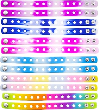 12 Silicone Charm Bracelets, Adjustable 8 Inch Wristbands for Button Shoe Charms, Colorful Wrist Bands with Holes, Bulk Bracelet Pack Assorted