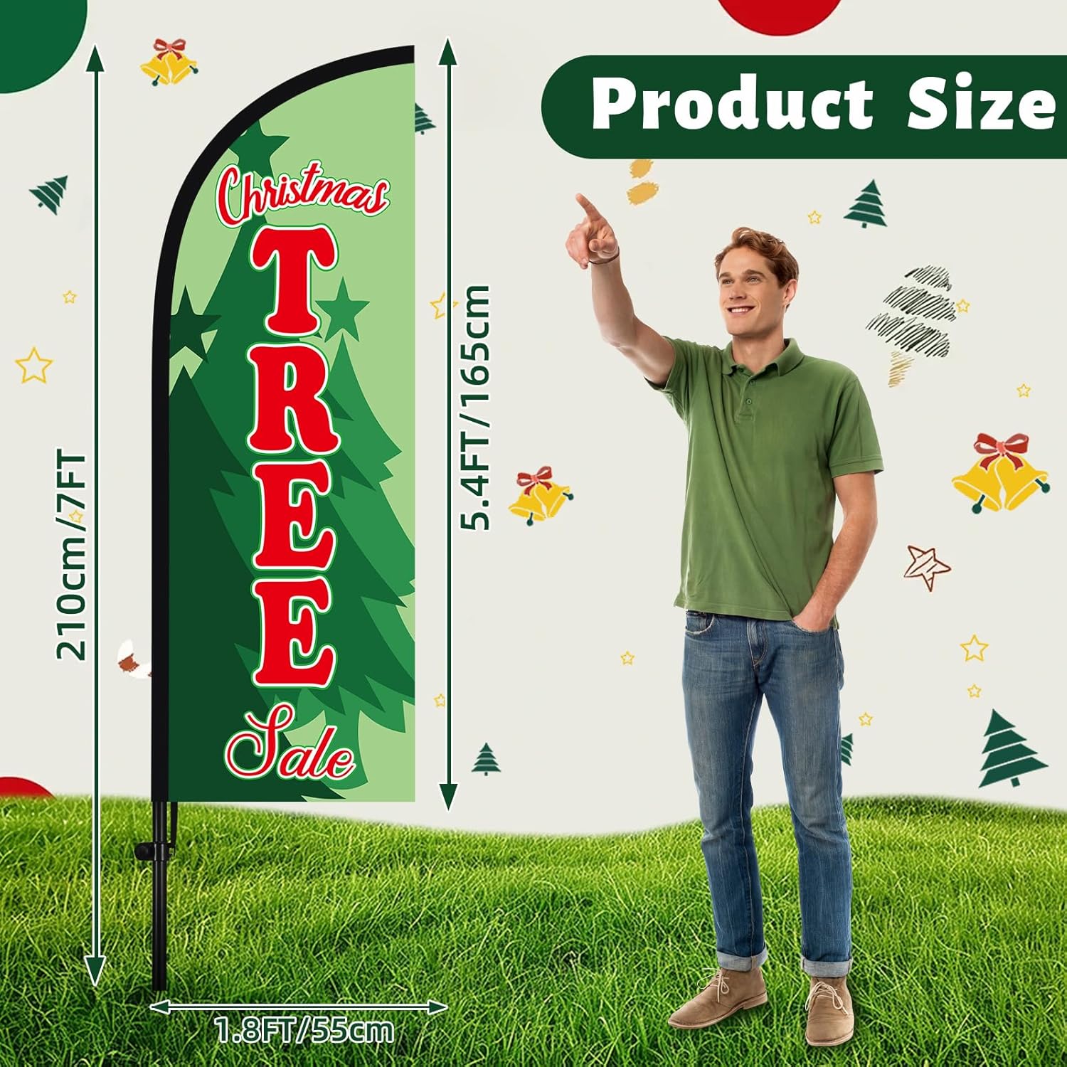 Leinuosen 2 Set 7 ft Christmas Tree Sale Feather Flags with Pole Kit Christmas Tree Sale Swooper Advertising Flag Include 2 Banner 10 Pole and 2 Ground Spikes for Holiday Business