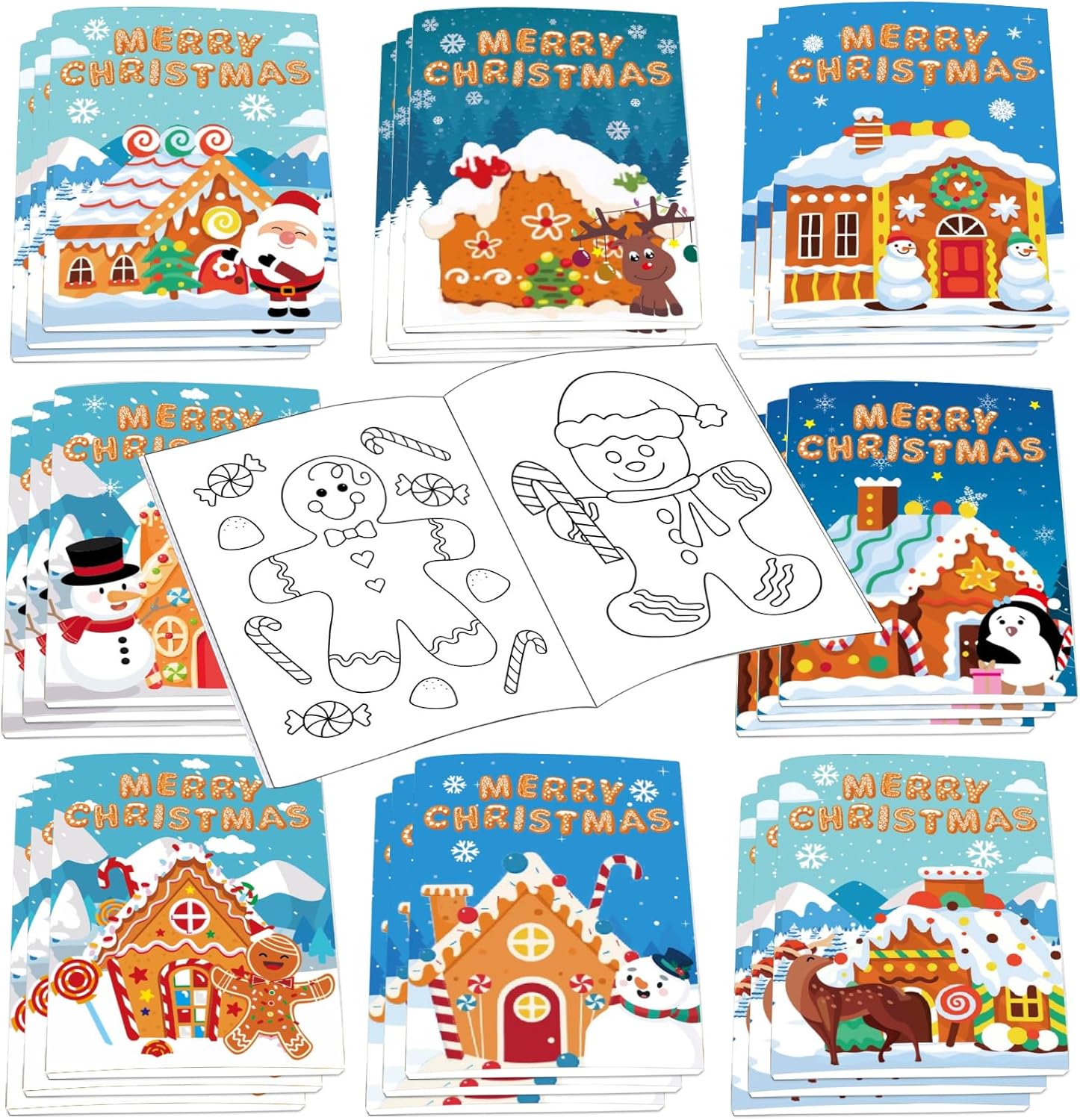 24Pcs Merry Christmas Gingerbread House Coloring Books for Kids, Christmas Gingerbread Mini DIY Art Drawing Party Favors for Boys and Girls Home Holiday Activity Books.