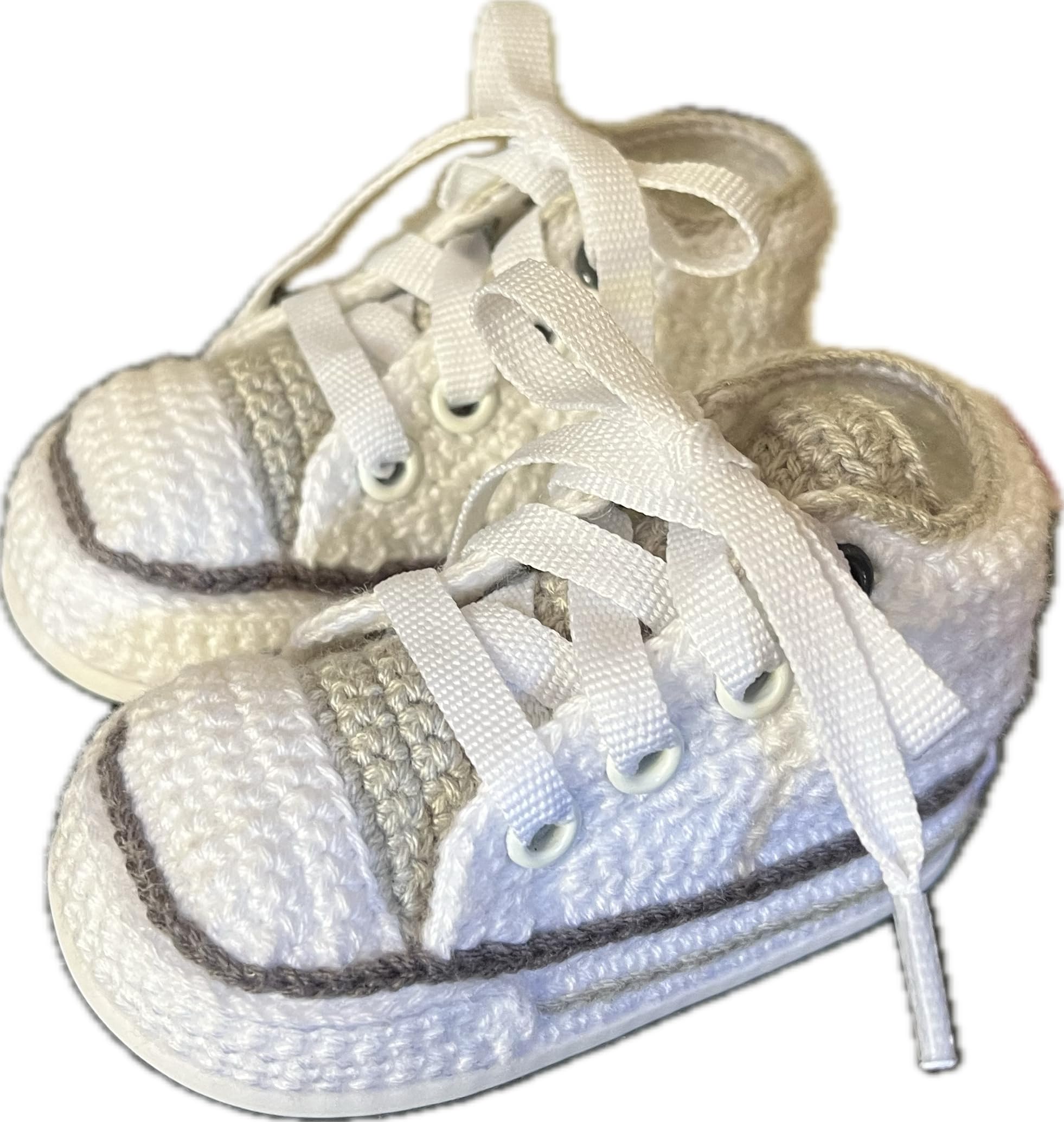 Scarpine Neonati all'Uncinetto, Sportive Alte con Linguetta Colorata, Bianco e Rosa, 0-12 Mesi, Personalizzazione Nome Gratuita