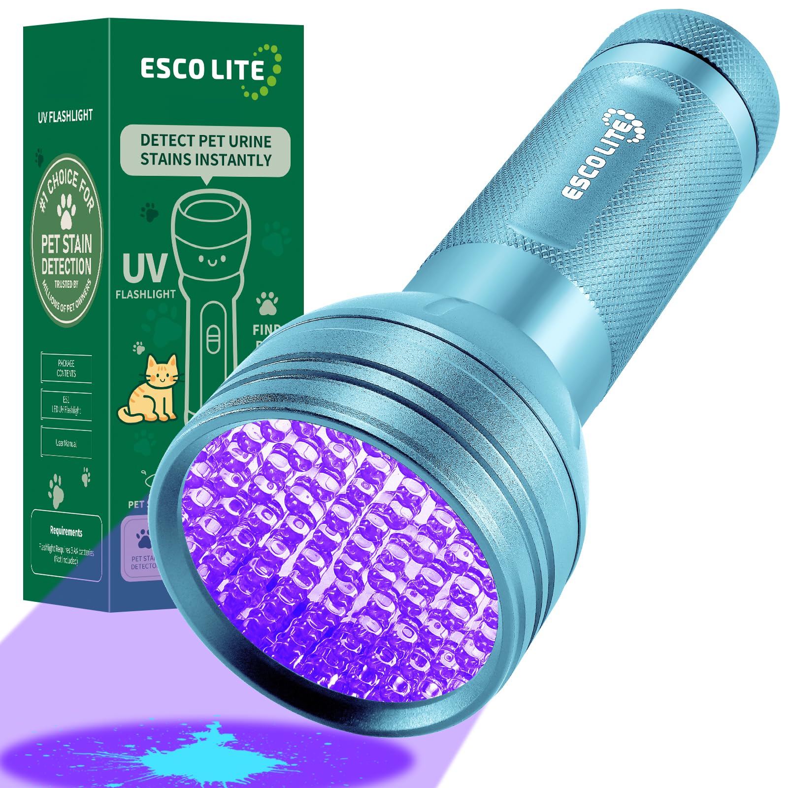 Pet Urine Detector UV Flashlight 395nm Black Light for Dog and Cat Urine, Find Dry Stains on Carpet, Floor and Fabric, Portable Handheld UV Light Lake Blue
