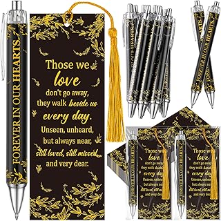 60 Set Memorial Funeral Favors for Guests Funeral Favors for a Memorial Service Ballpoint Pens and Poem Prayer Bookmarks Celebration of Life Condolence Bereavement Gift(Black Gold)