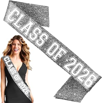 RhinestoneSash Senior Sash 2026 - UNISEX Class of 2026 Silver Sparkle Sashes - High School Graduation Gifts