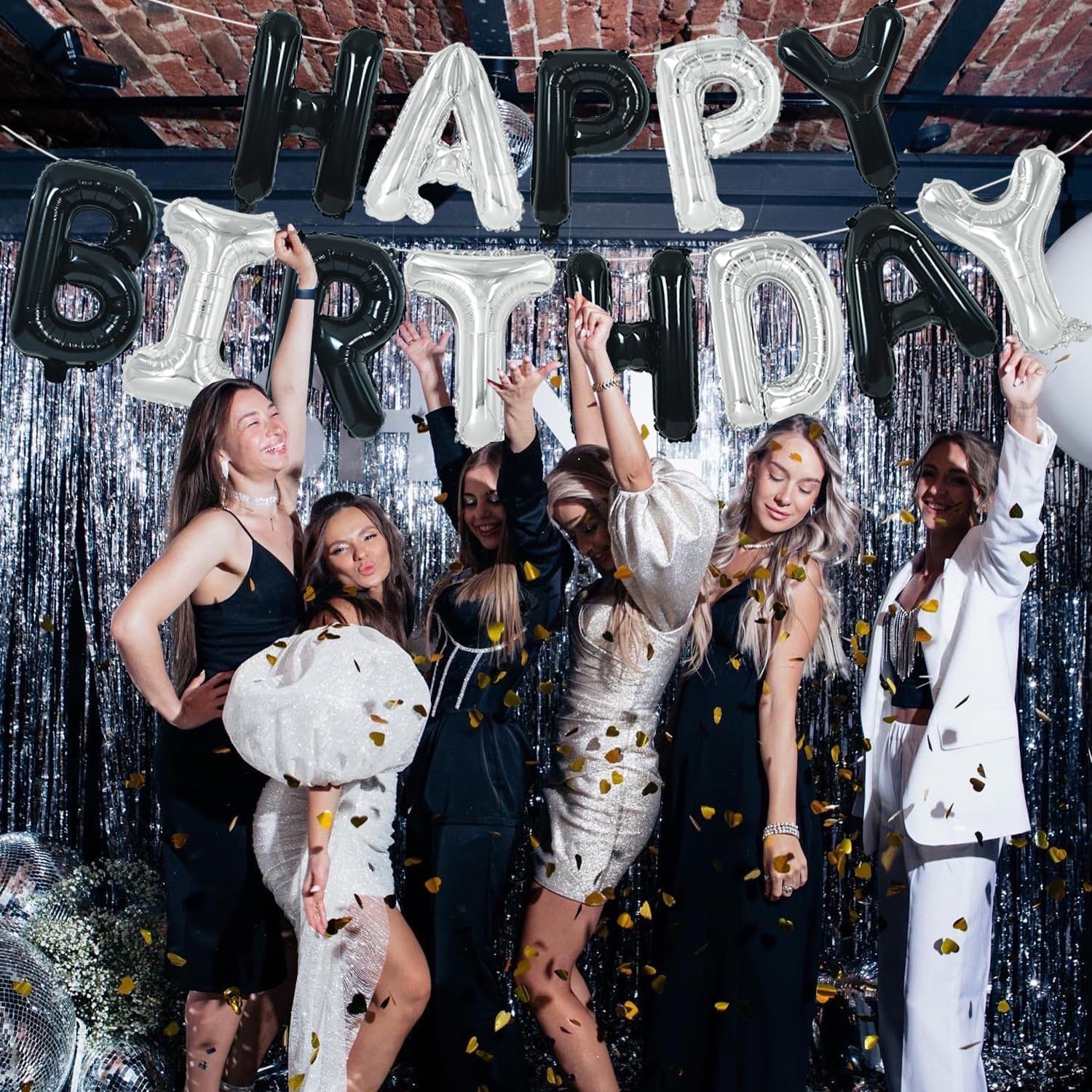  16 Inch Black Silver Happy Birthday Balloon Banner Decor for Adults thumbnail