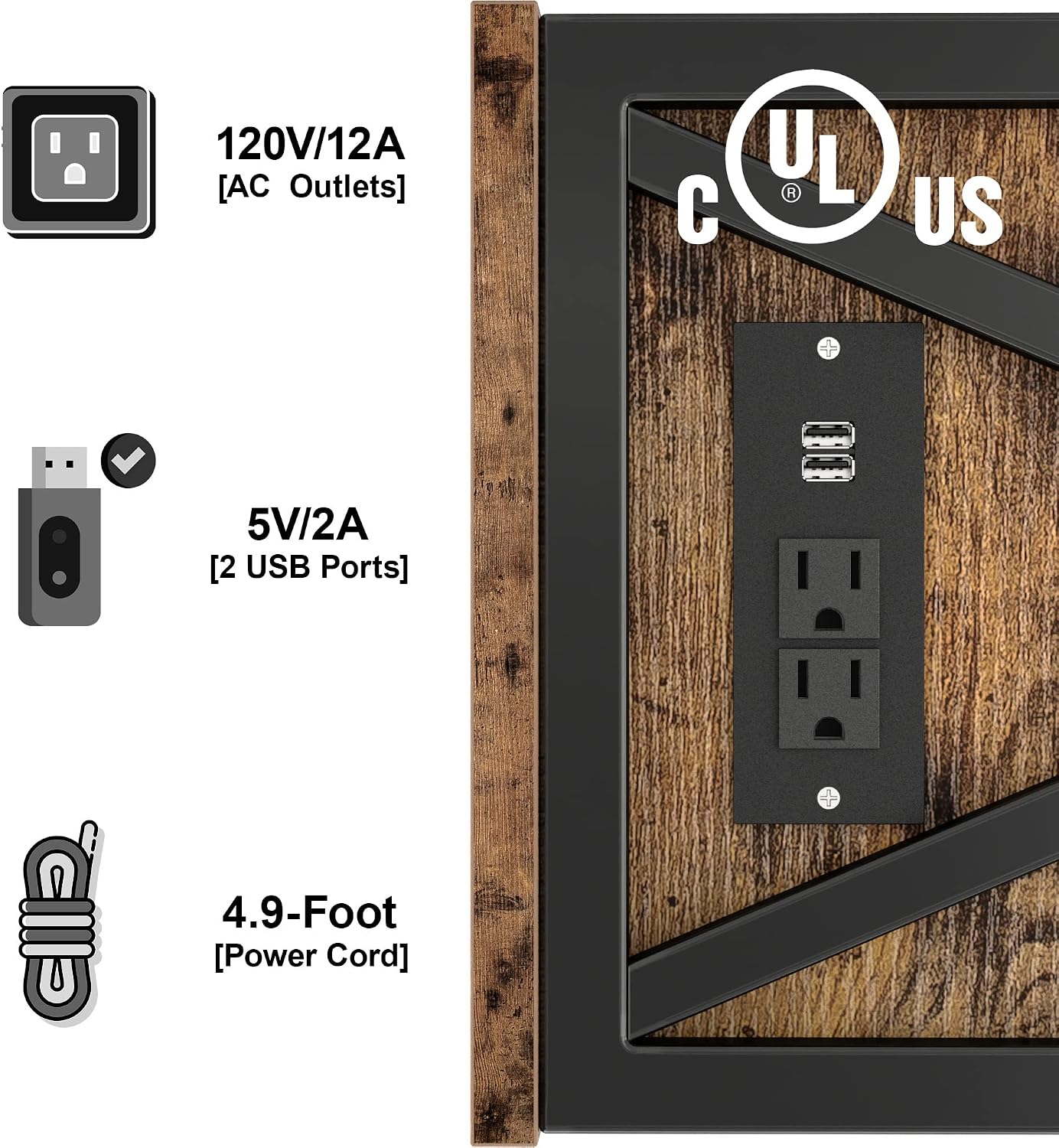 IRONCK Side Table, End Tables with Charging Station, USB Ports & Power Outlets, Pull-Down Drawer, for Small Spaces, Living Room, Bedroom, Rustic Brown
