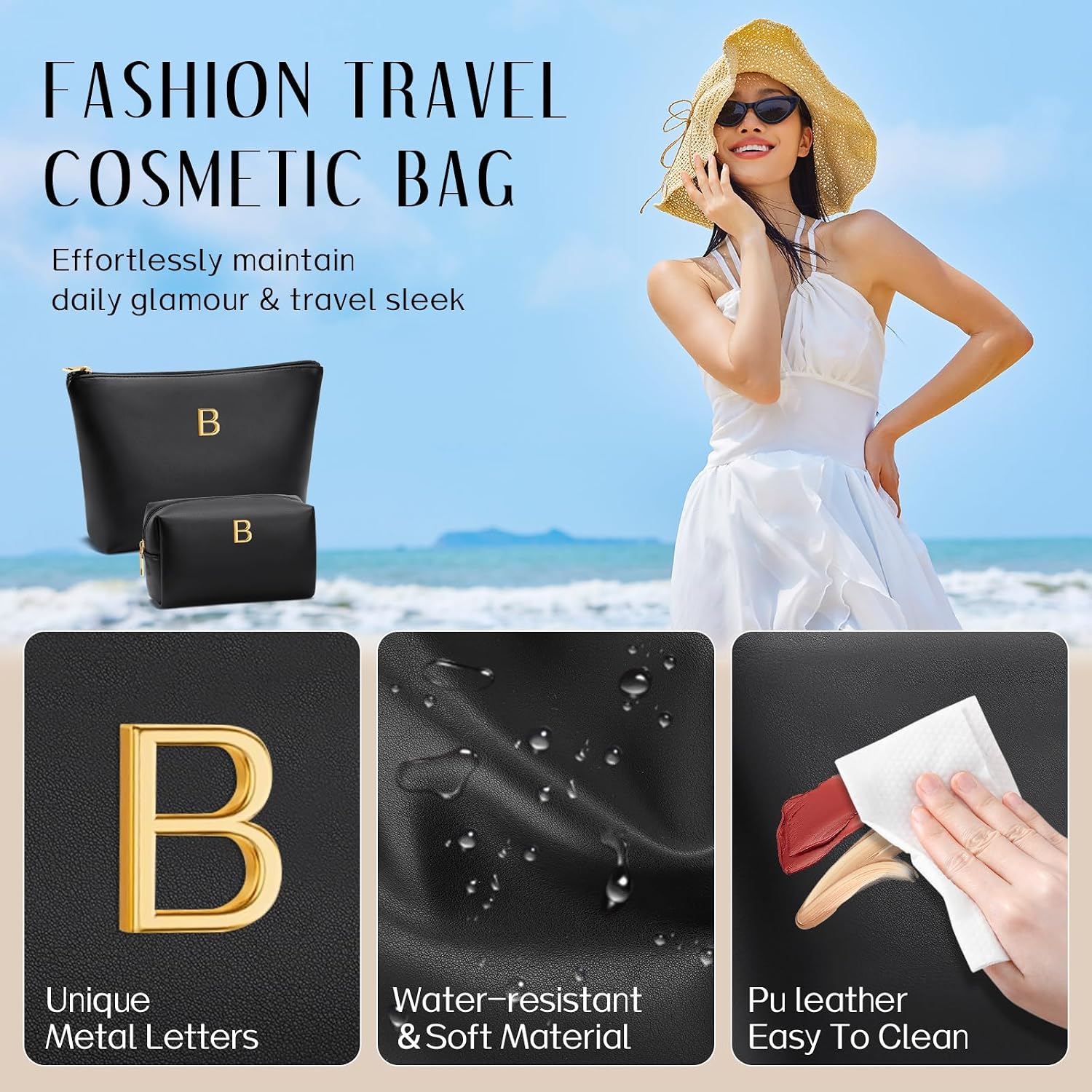 Gifts for Women Girls Personalized Initial Travel Makeup Bag image 3