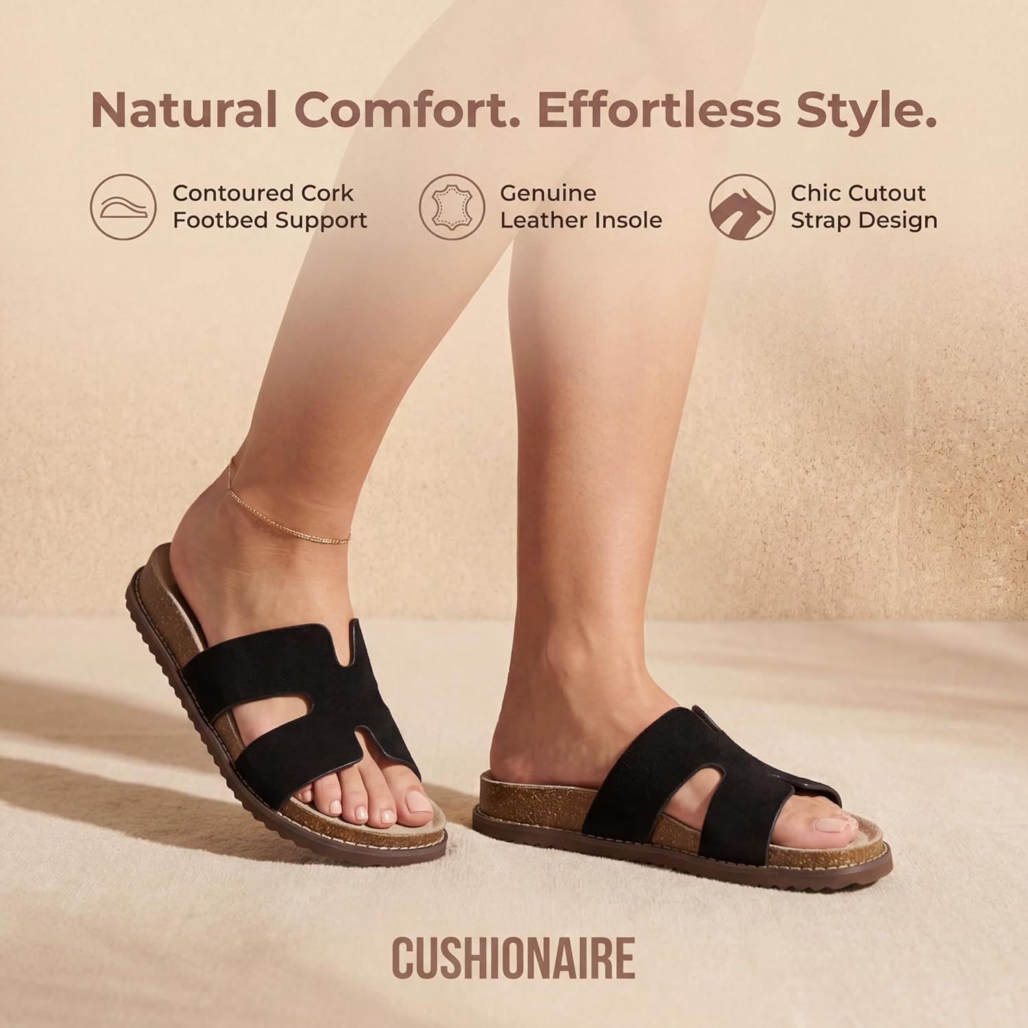 CUSHIONAIRE Women's Wisdom Cutout Leather Slide Sandals