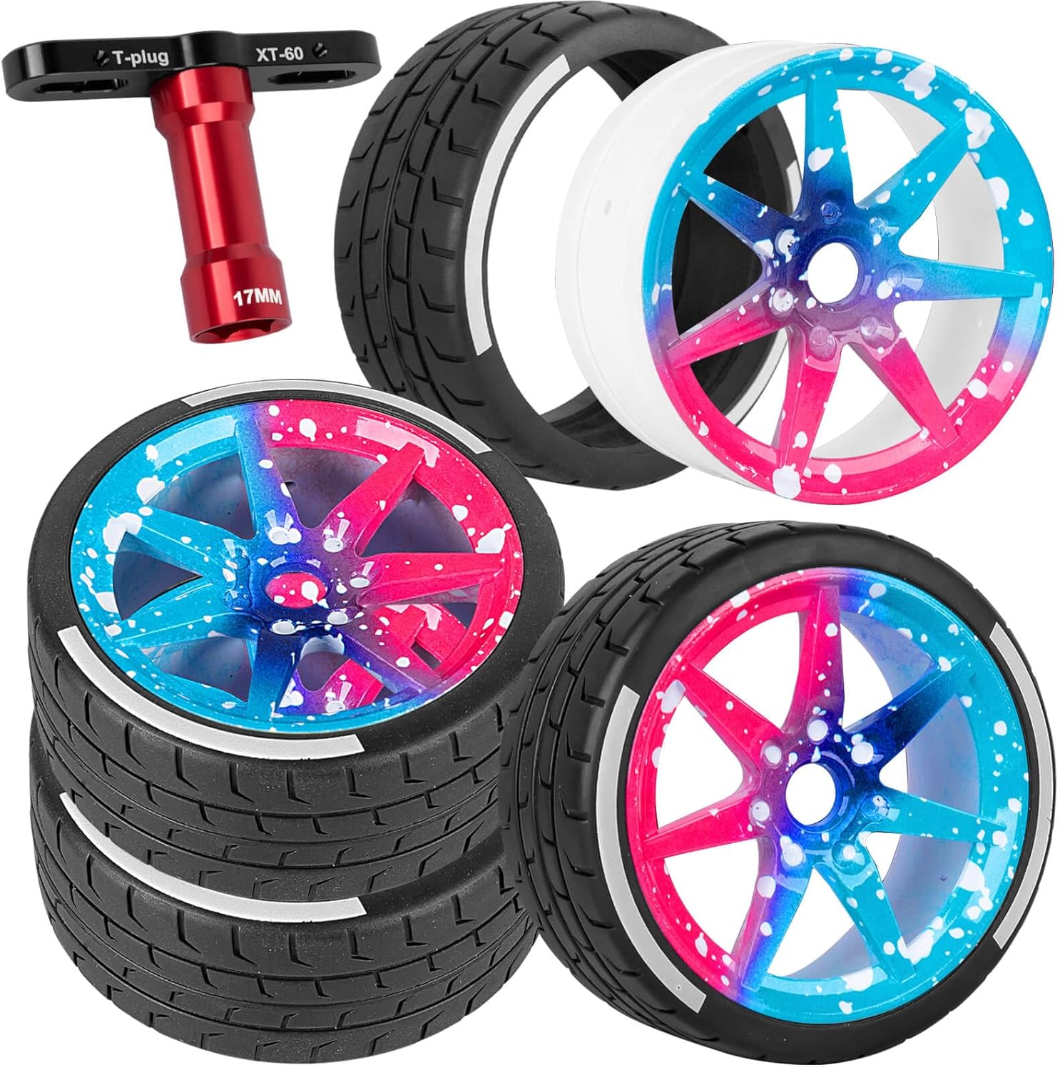 RC Tires Highway Tires Wheels for 1/8 Typhon 6s BLX / 1/7 Infraction 6S BLX,Limitless,Rc Highway Tires Wheels,Plastic Wheels Truck Tires,RC Wheels and Tires(4PCS) Colorful