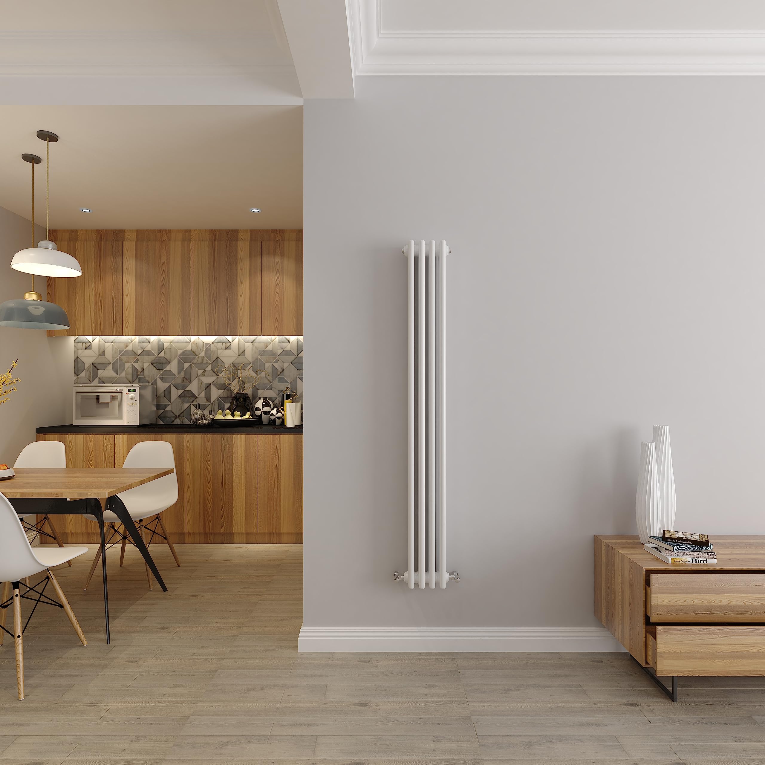 3 Column Radiators Cast Iron Style Central Heating Vertical Radiator White 1500x200mm Perfect for Kithcen, Living Room, Bathroom
