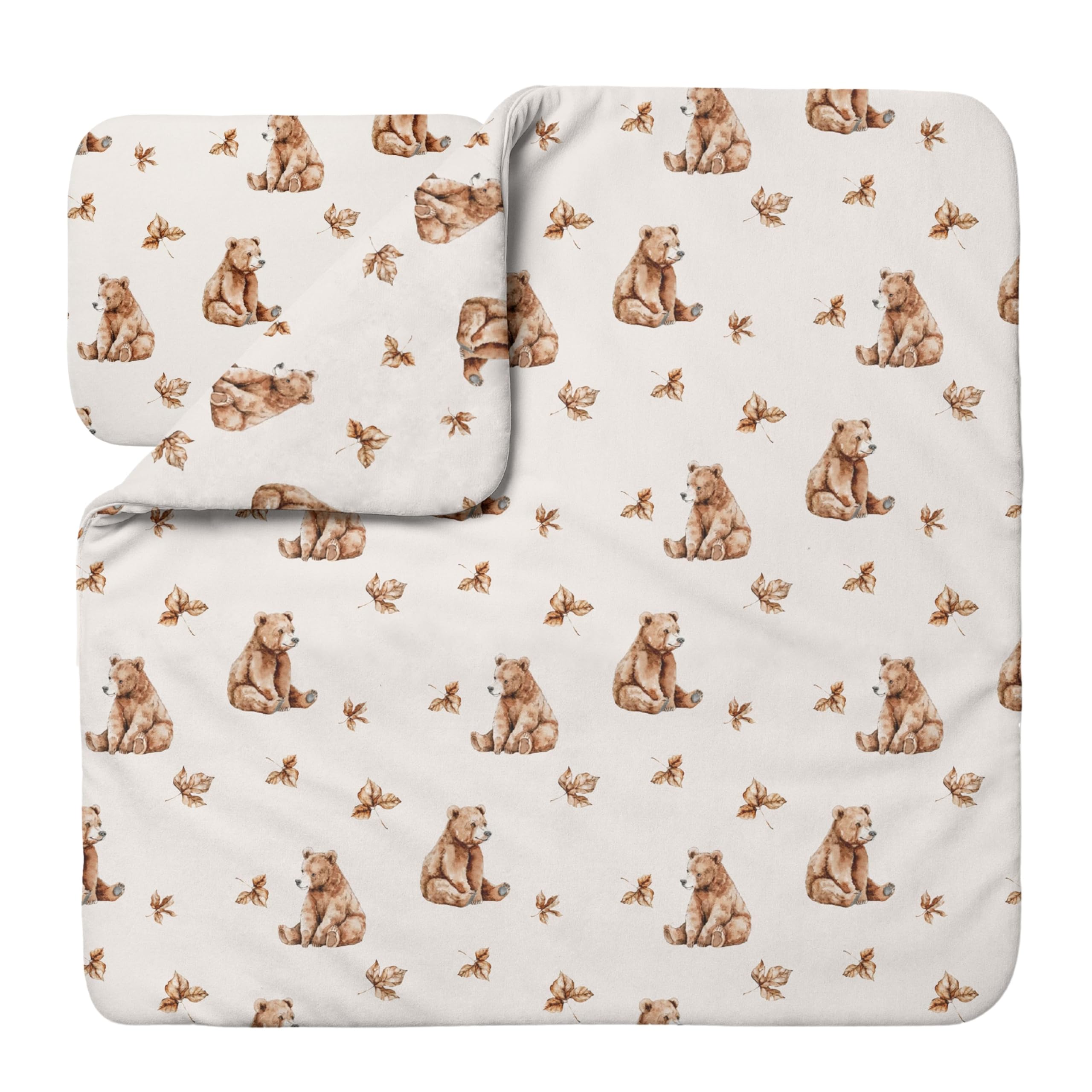 waldin Babybettwäsche Bambus Viskose Set ohne Bezug, Bärchen/Beige | Hypoallergen, Atmungsaktiv, Thermoregulierend und Antibakteriell, Decke und Kissen mit Füllung, für Jungen und Mädchen