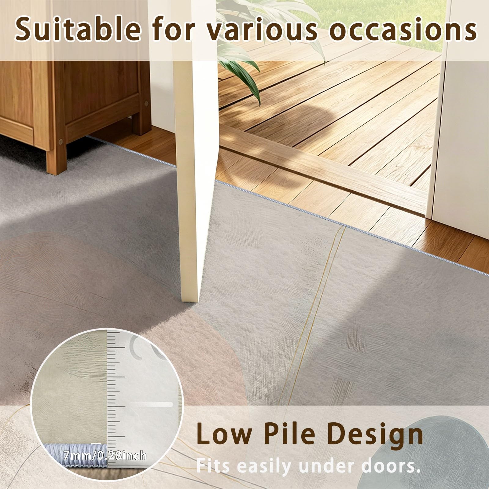 Lavable Tapis Salon 90 x 150 cm, Moderne Mode Abstrait Géométrique Tapis Antidérapant Poil Ras pour Chambre d'enfant, Bureau & Ados, Décoration Intérieure Tapis de Sol, Beige-Gris
