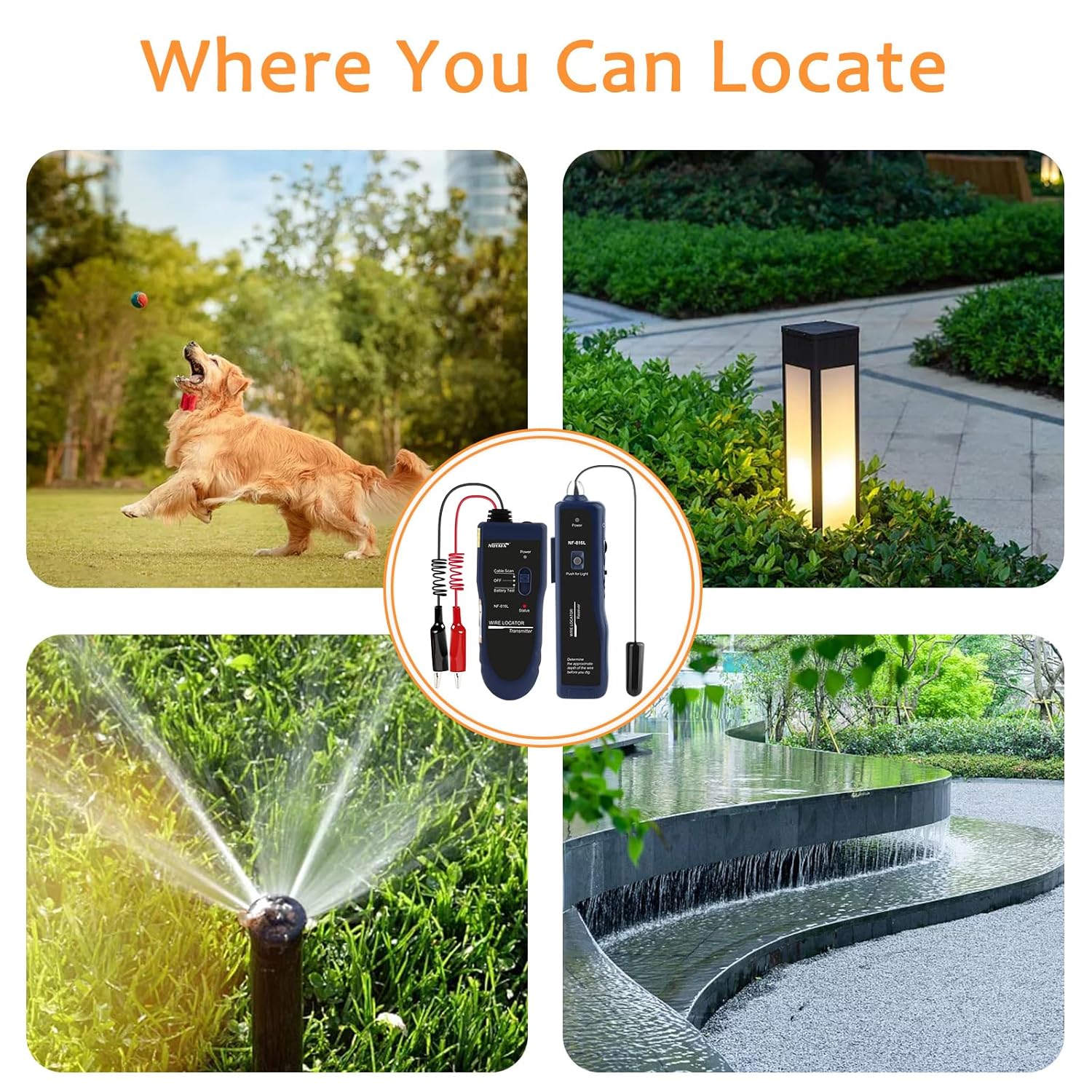 NOYAFA NF-816L Underground Wire Locator - Track Pet Fence, Electrical, Network & Irrigation Wires, Rechargeable Lithium Battery, LED Flashlight, Easy Cable Break Detection