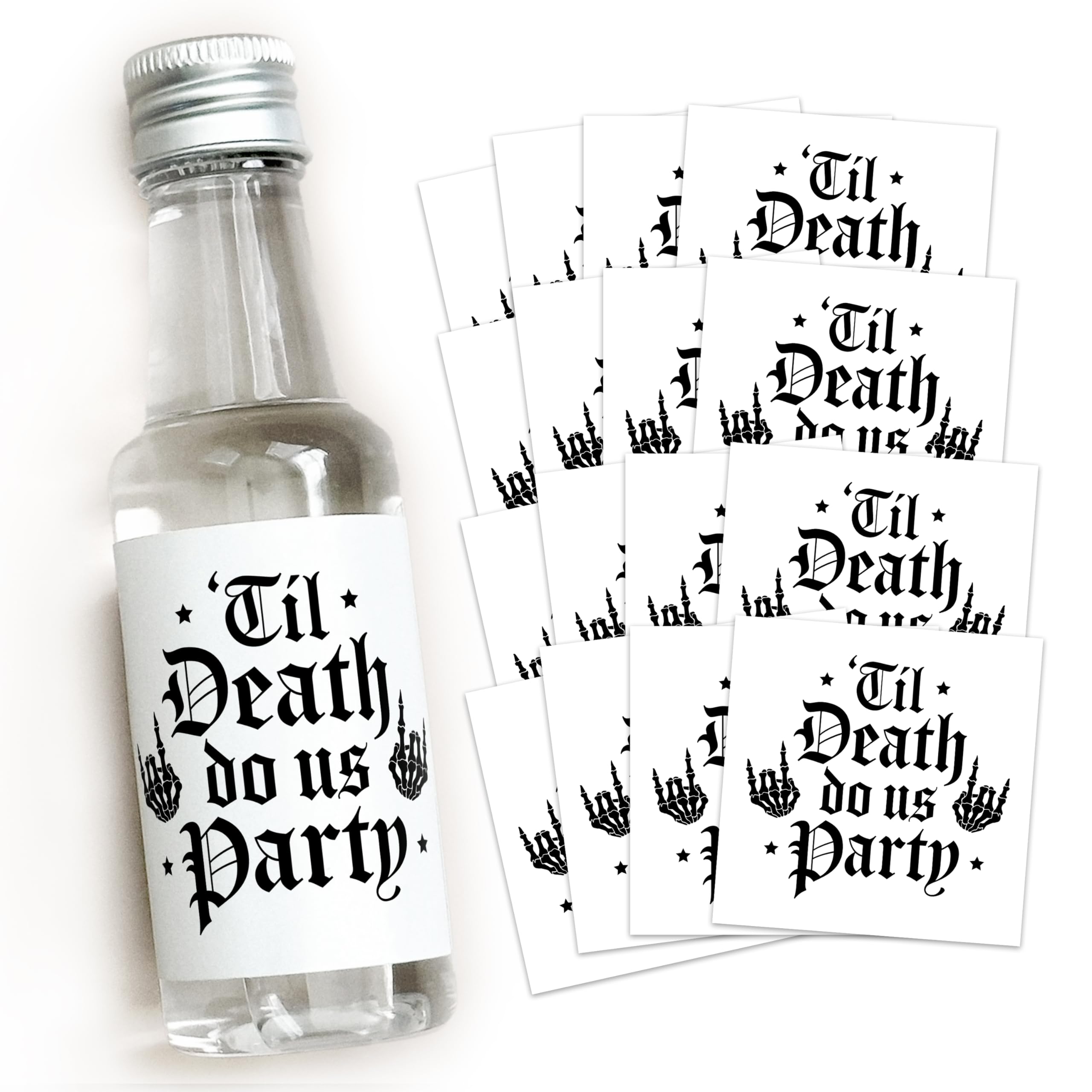 Til Death Do Us Party - 50 mL Bachelorette Liquor Labels - Skeleton Bachelorette Party Favors - Gothic Bach Gift Bag Idea - Halloween Bachelorette