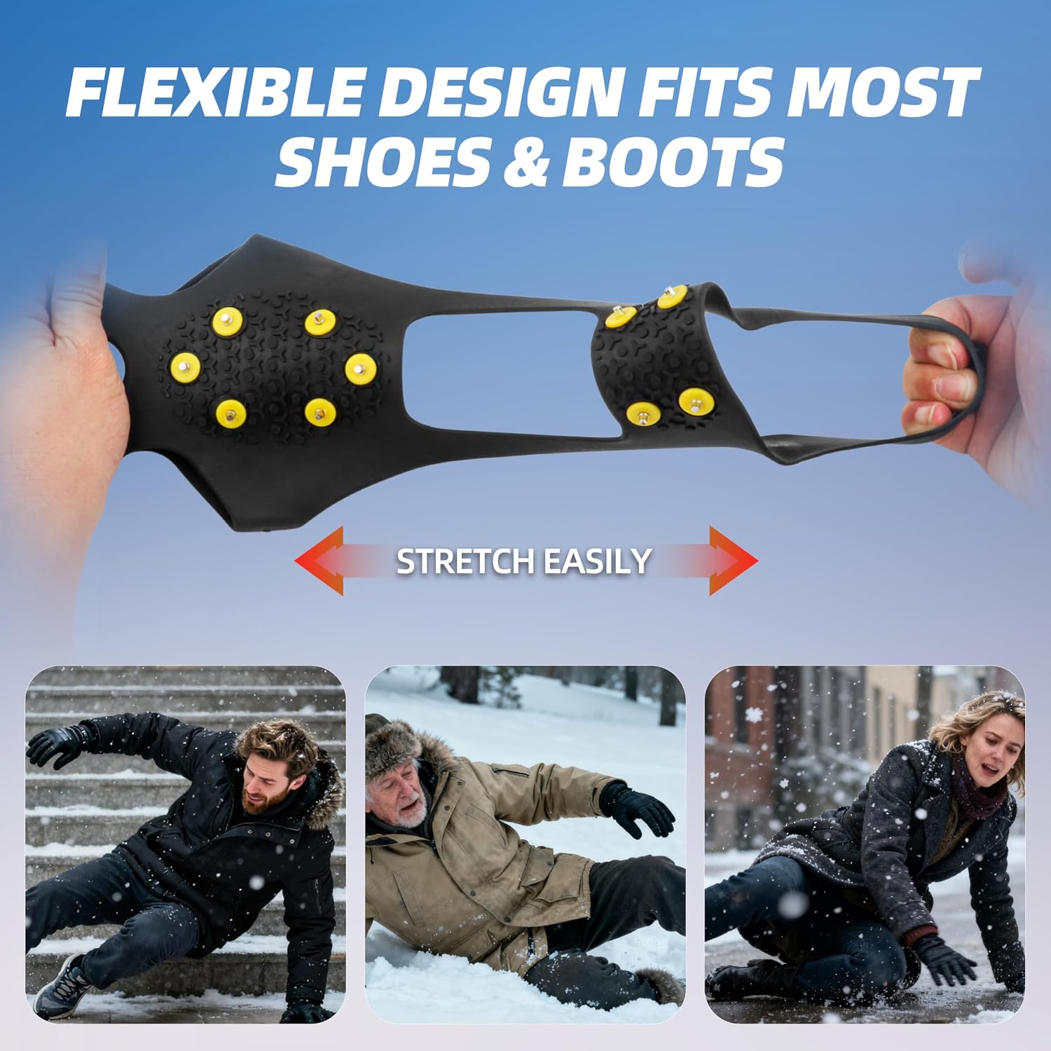 Ice Cleats for Shoes – 10 Steel Spikes, Durable High-Elastic TPE, Lightweight Winter Traction for Kids & Adults, Hiking, Snow, Ice, Shoveling