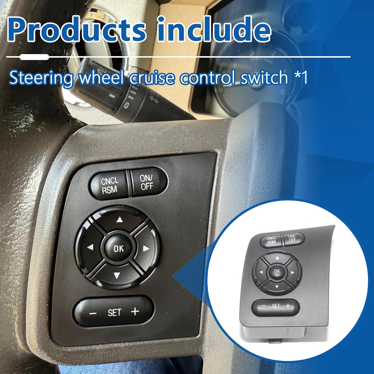 SW6770 Steering Wheel Cruise Control Switch Left Side Replacement for Ford F250 F350 F450 F550 2011-2017 Replace SW-6770 BC3T-9E740-AFW BC3T-9E740-AEW