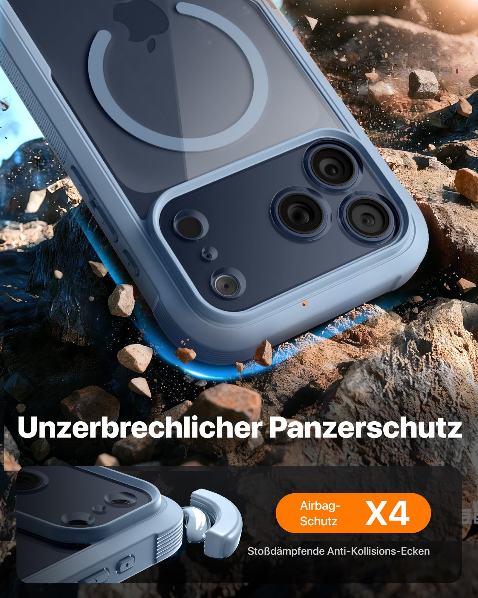 Diaclara für iPhone 17 Pro Hülle mit MagSafe, Militärschutz 360 Grad Vollschutz mit integrierter Displayschutzfolie und Kameraschutz, Handyhülle Case für iPhone 17 Pro 6,3",Nebel-Blau