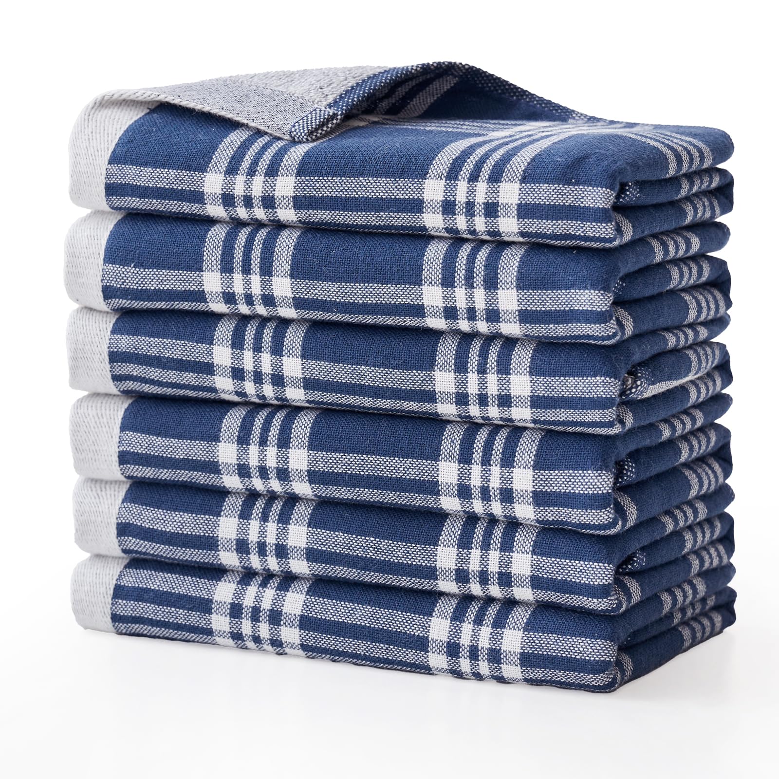Paños de Cocina Algodón 34 x 34 cm Trapos Cocina 100% Algodon Juego de 6 Kitchen Towels Súper Absorbentes Trapos Azules a Cuadros Textiles de Cocina para Secar