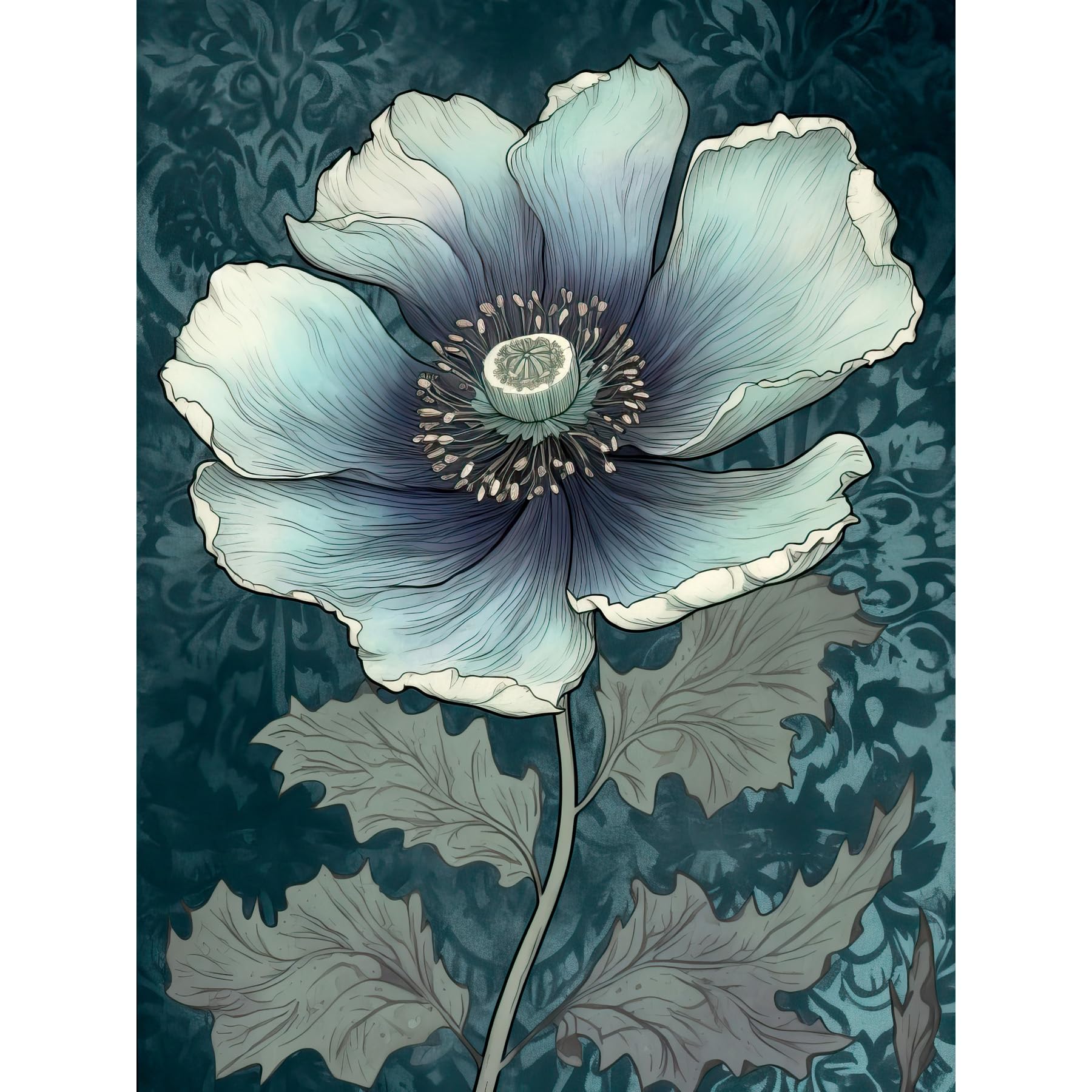 Artery8 Anemone Flower Bloom Teal Blue Watercolour Extra Large XL Wall Art Poster Print