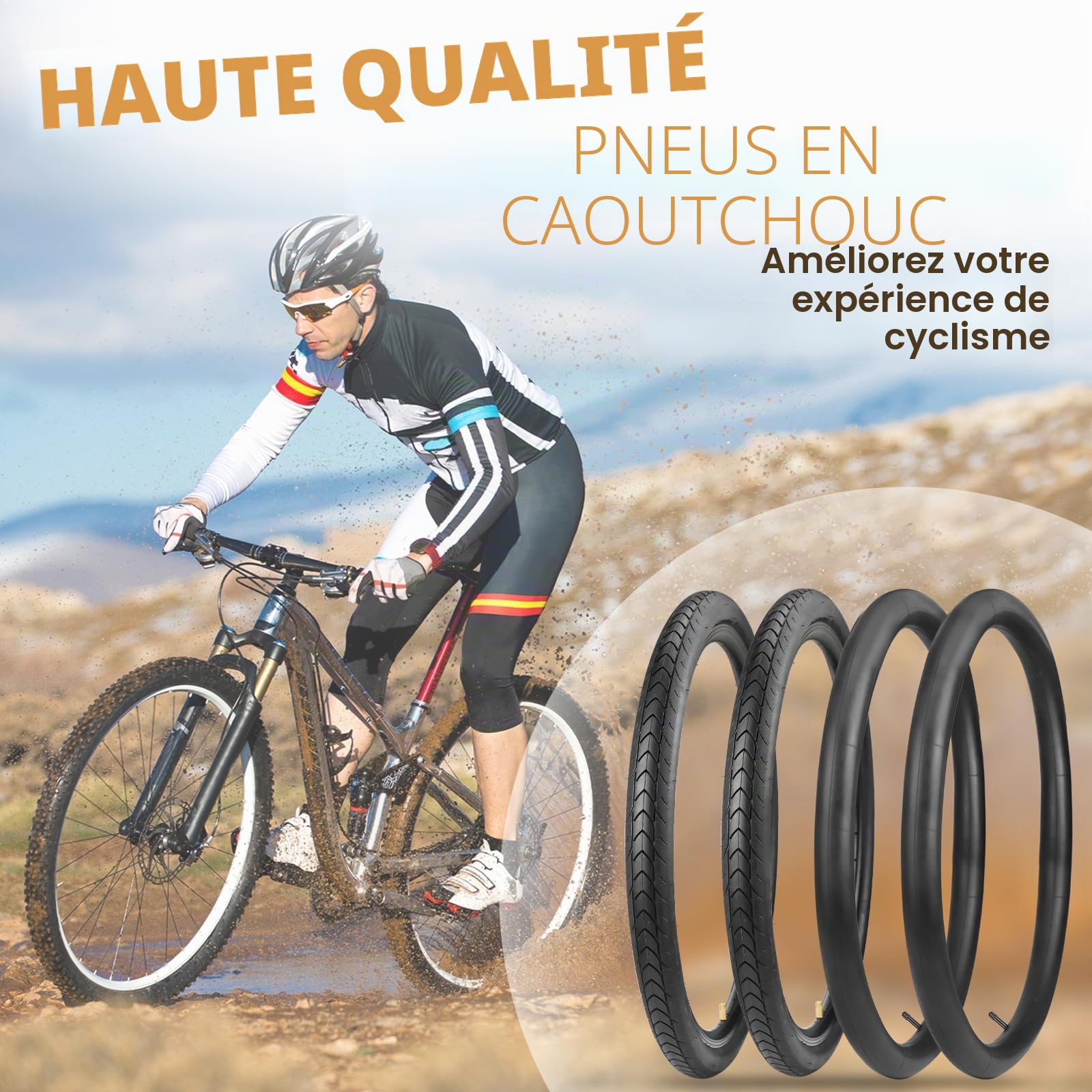 Lot de 2 pneus de vélo 27,5 x 1,75 pouces 2 pneus + 2 chambres à air + 2 leviers de montage – Kit complet de pneus de VTT – Convient pour VTT, vélo électrique, vélo de trekking, vélo de ville