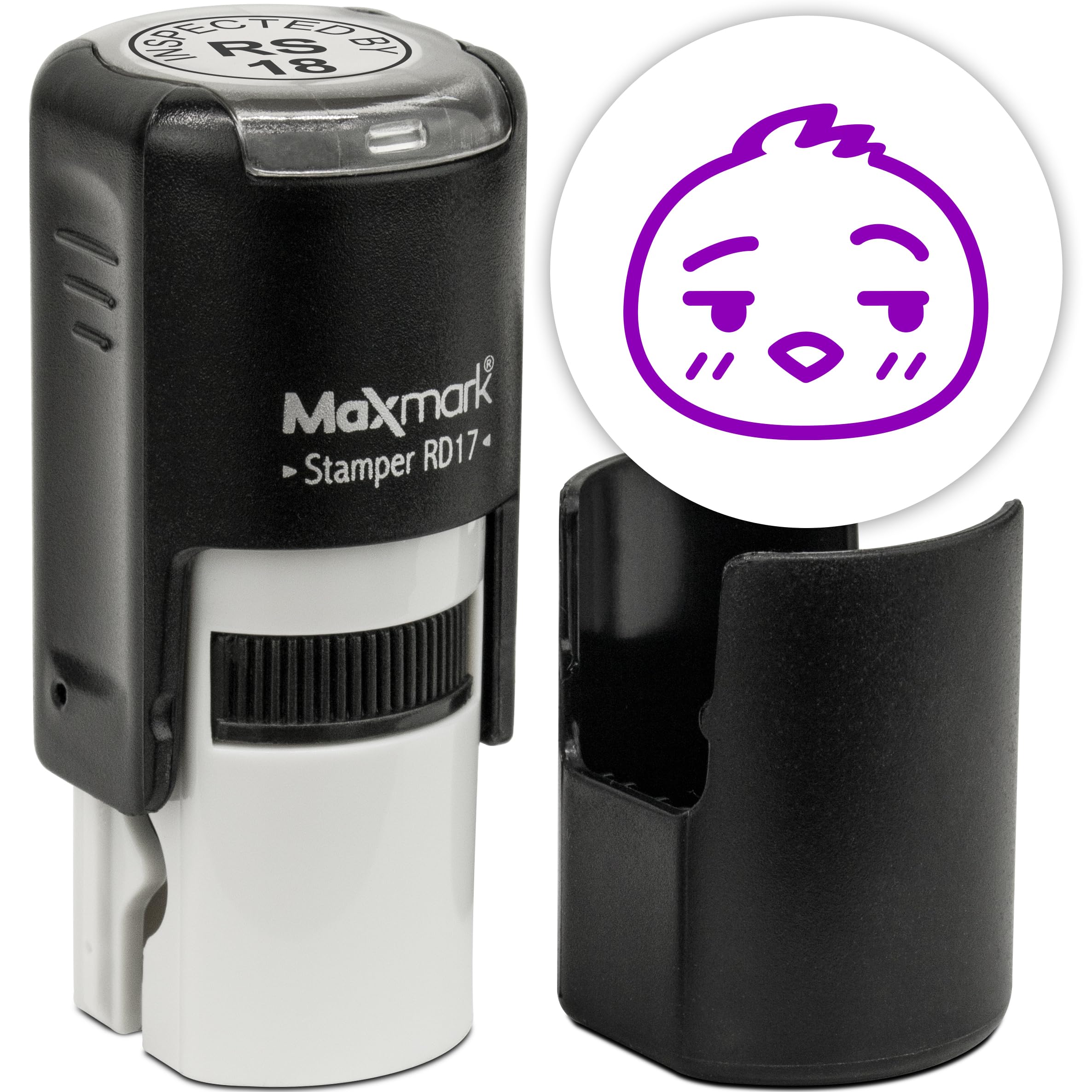 MaxMark RD17 Round Self Inking Chicken Emoji Stamp - Smirk - Purple Ink