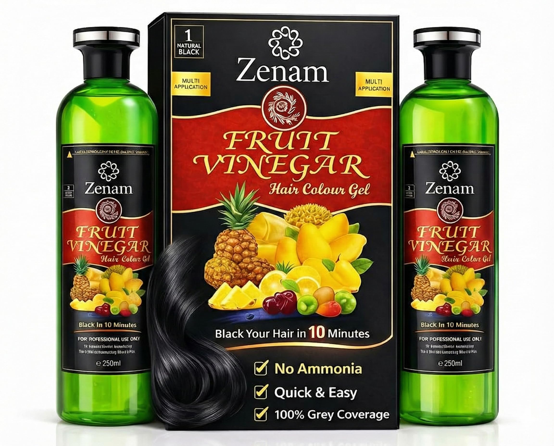 Fruit Vinegar Hair Colour Gel, Professional Ammonia Free Hair Color, Natural Black, 250ml x 2, For Men & Women, Grey Coverage-picture-21