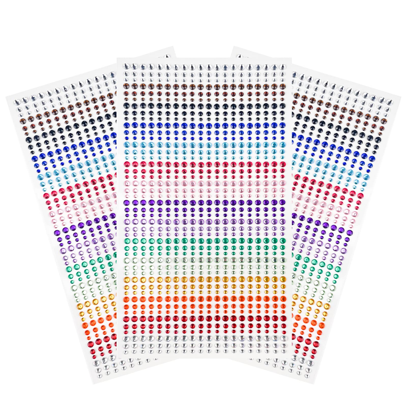 Fousenuk 2700 piezas Brillantes para Cara, 3 Hojas Pegatinas Cara Autoadhesivas 15 Colores 3 Tamaño, Diamantes para la Cara para Uñas Faciales, Ojos, DIY Decoraciones, Manualidades
