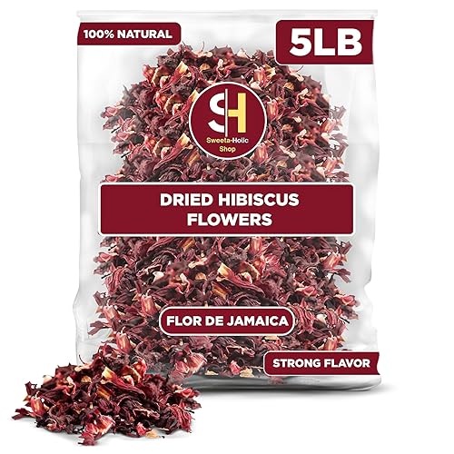 Flores secas de hibisco de 5 libras, 100% natural, té de hierbas, cortadas y tamizadas, sin gluten, sin OMG, sabor fuerte, té de hojas sueltas para