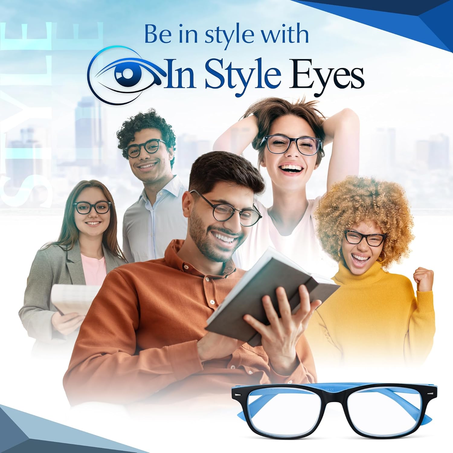 Color Black and Blue In Style Eyes Super Strong Eye Glasses, High Magnification Womens Reading Glasses - Non-Polarized Lens for Men