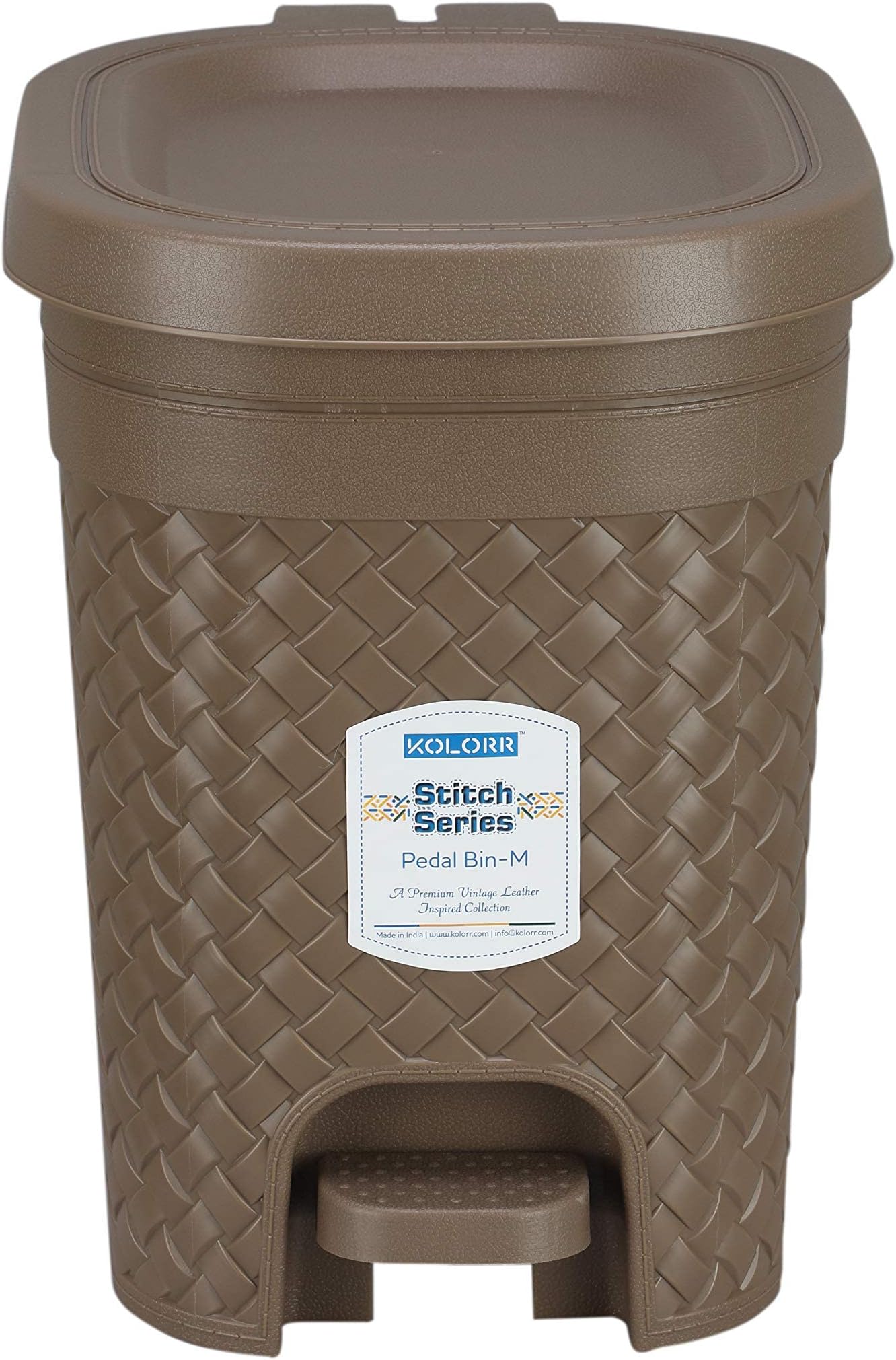 KOLORR Stitch 7 Liters Plastic Pedal Dustbin/Trash Can/Garbage Waste Bin with Lid for Home/Kitchen/Office/Bathroom & Washroom – Lt Brown