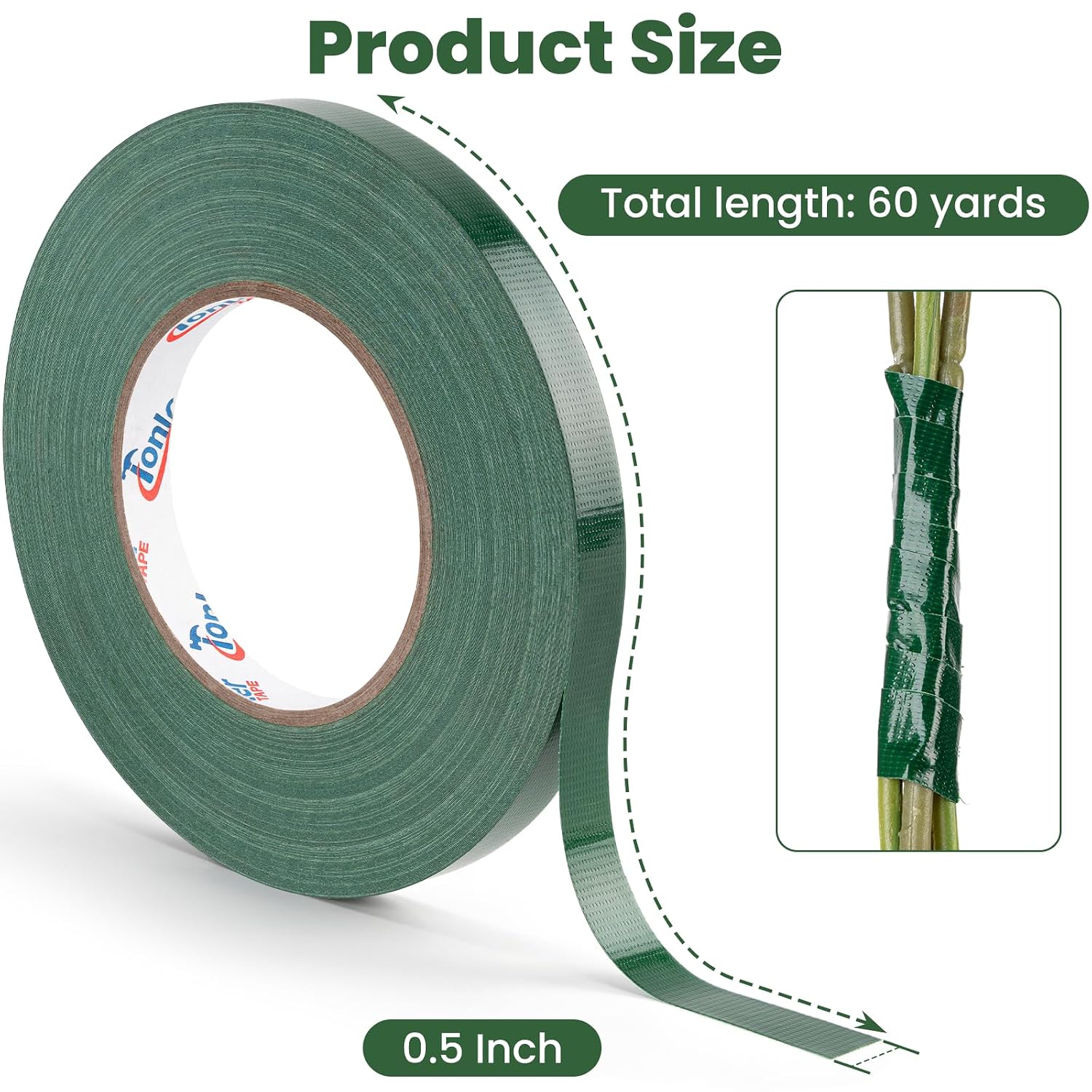 Green Floral Wrapping Tape 1/2" x 60Yard 1 Roll Floral Waterproof Tape
