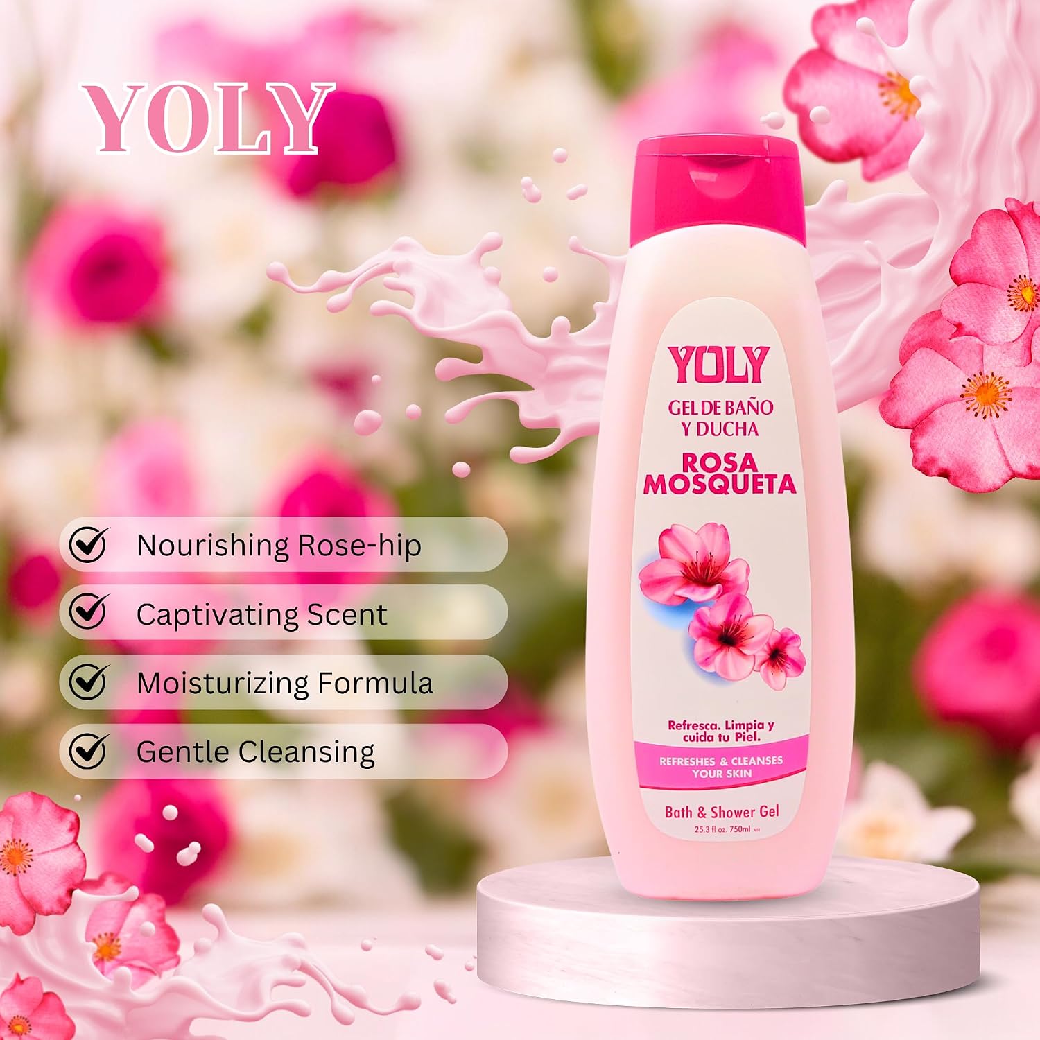 YOLY Rosehip Daily Moisturizing Body Wash - Refreshes & Rejuvenates, 25.3 Fl Oz (Pack of 5) image 3