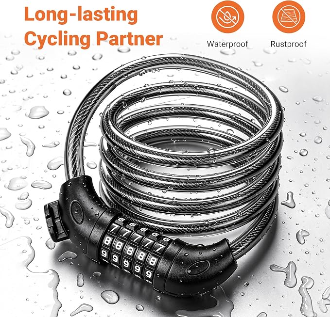Candado para bicicleta con combinación de 5 dígitos y cable de acero miniatura 3