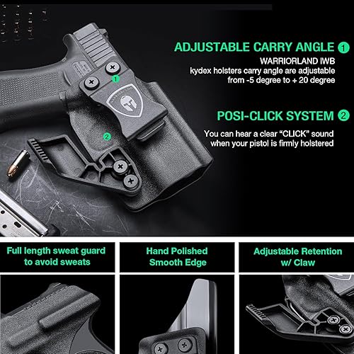 Miniatura 5 de WARRIORLAND IWB - Funda Kydex con corte de garra y óptica compatible con pistola Glock 43G43X y G43X MOS, funda de transporte oculta en la cintura