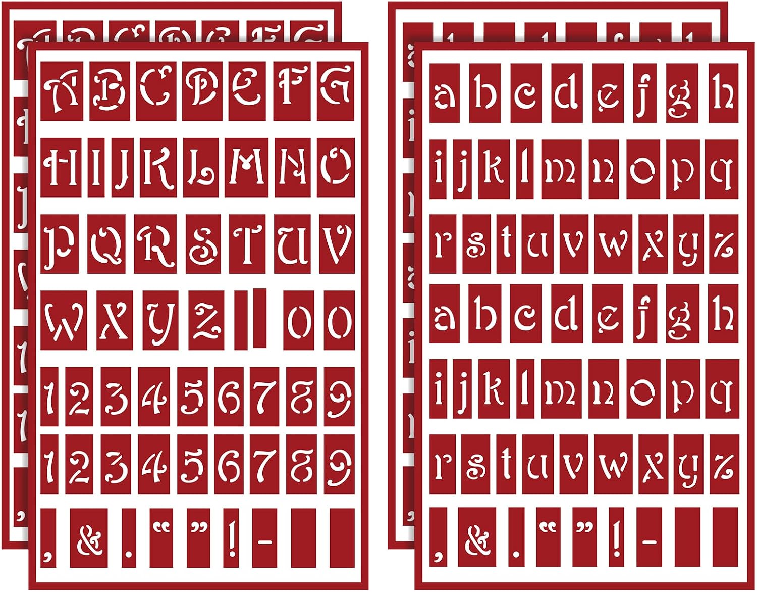 ForraFun 4 Pcs Self-Stick Glass Etching Engraving Stencils for Glass or Stamping Adhesive Stencils, Lowercase Alphabet and Capital Letters with Numerals Etching