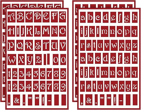 ForraFun 4 Pcs Self-Stick Glass Etching Engraving Stencils for Glass or Stamping Adhesive Stencils, Lowercase Alphabet and Capital Letters with Numerals Etching
