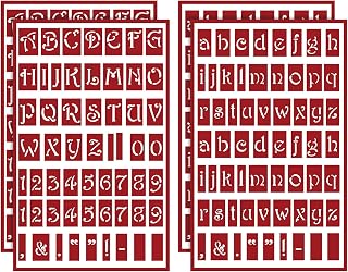 ForraFun 4 Pcs Reusable Self-Stick Glass Etching Engraving Stencils for Glass or Stamping Adhesive Stencils Reusable, Lowercase Alphabet and Capital Letters with Numerals Etching
